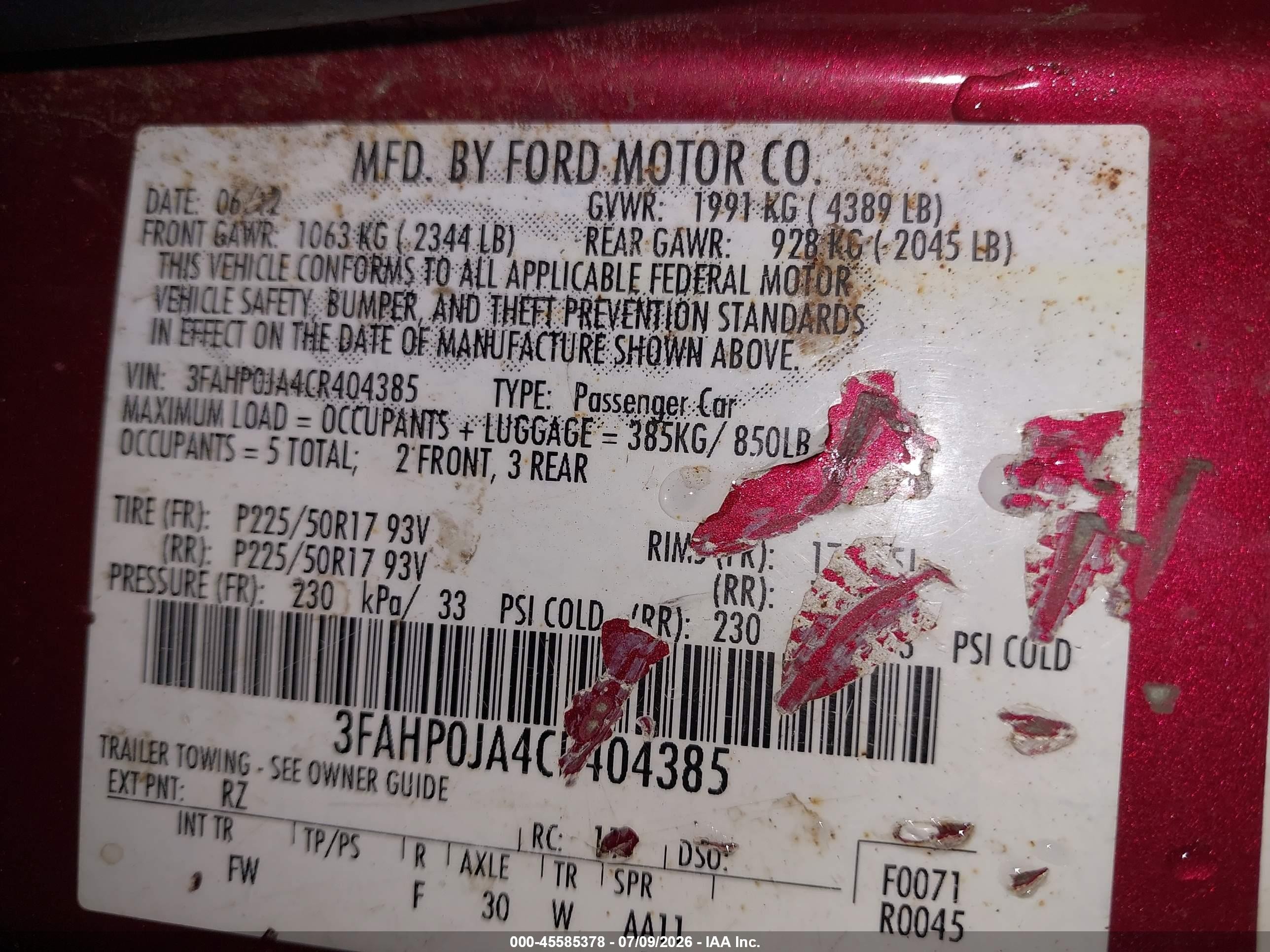 2012 Ford Fusion Sel Red vin: 3FAHP0JA4CR404385