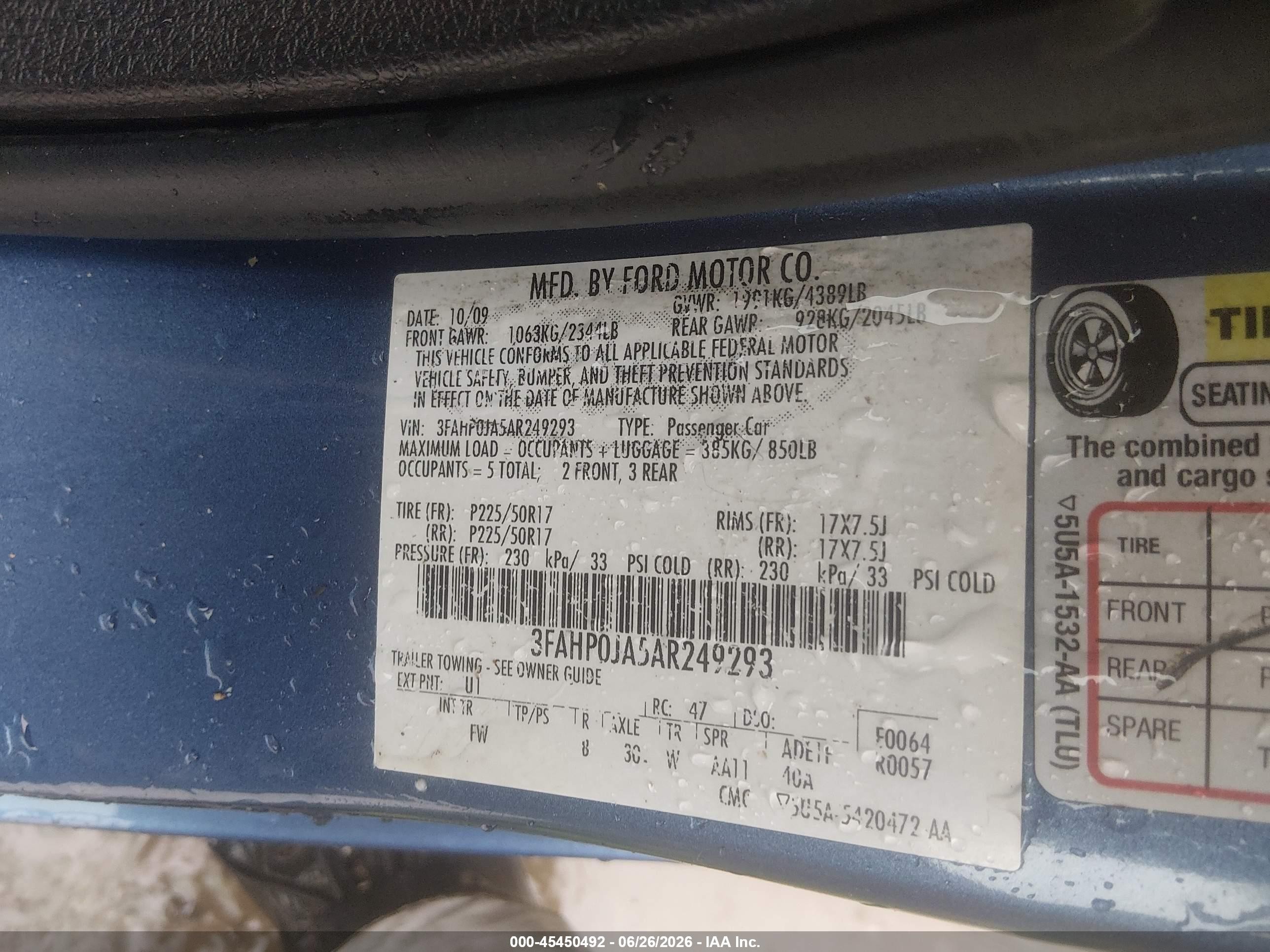 2010 Ford Fusion Sel Синий vin: 3FAHP0JA5AR249293