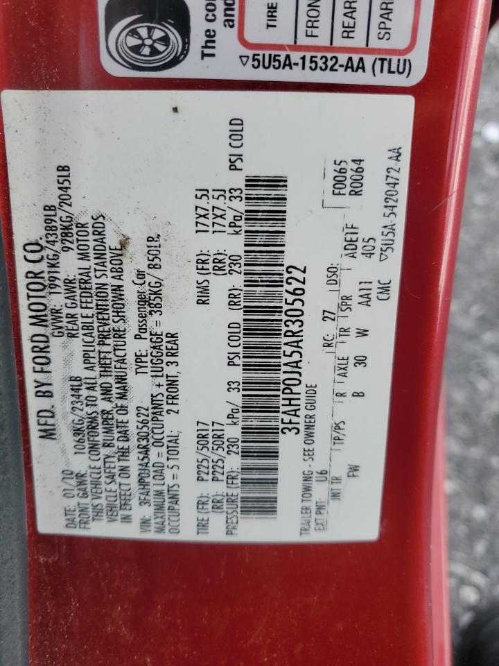 2010 Ford Fusion Sel Красный vin: 3FAHP0JA5AR305622
