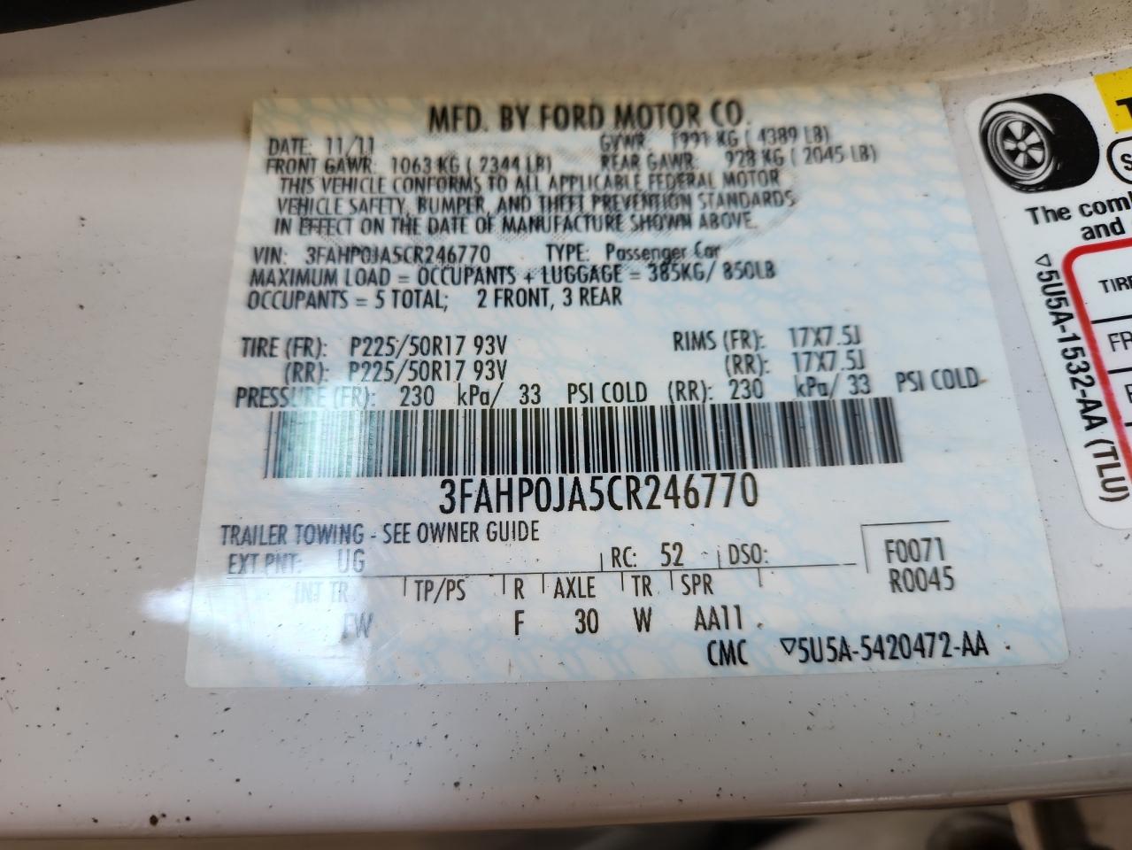 2012 Ford Fusion Sel Белый vin: 3FAHP0JA5CR246770