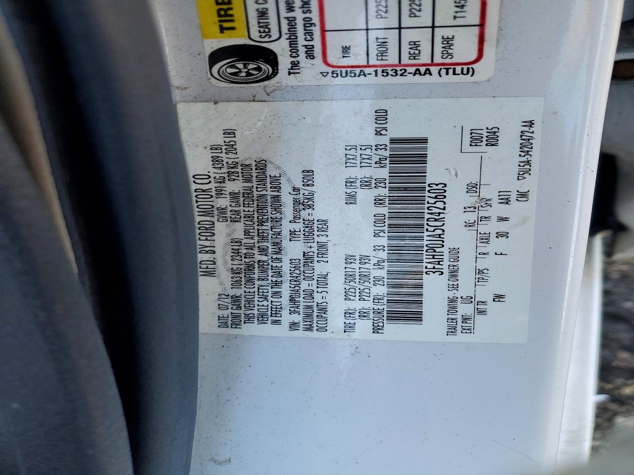 2012 Ford Fusion Sel Белый vin: 3FAHP0JA5CR425603