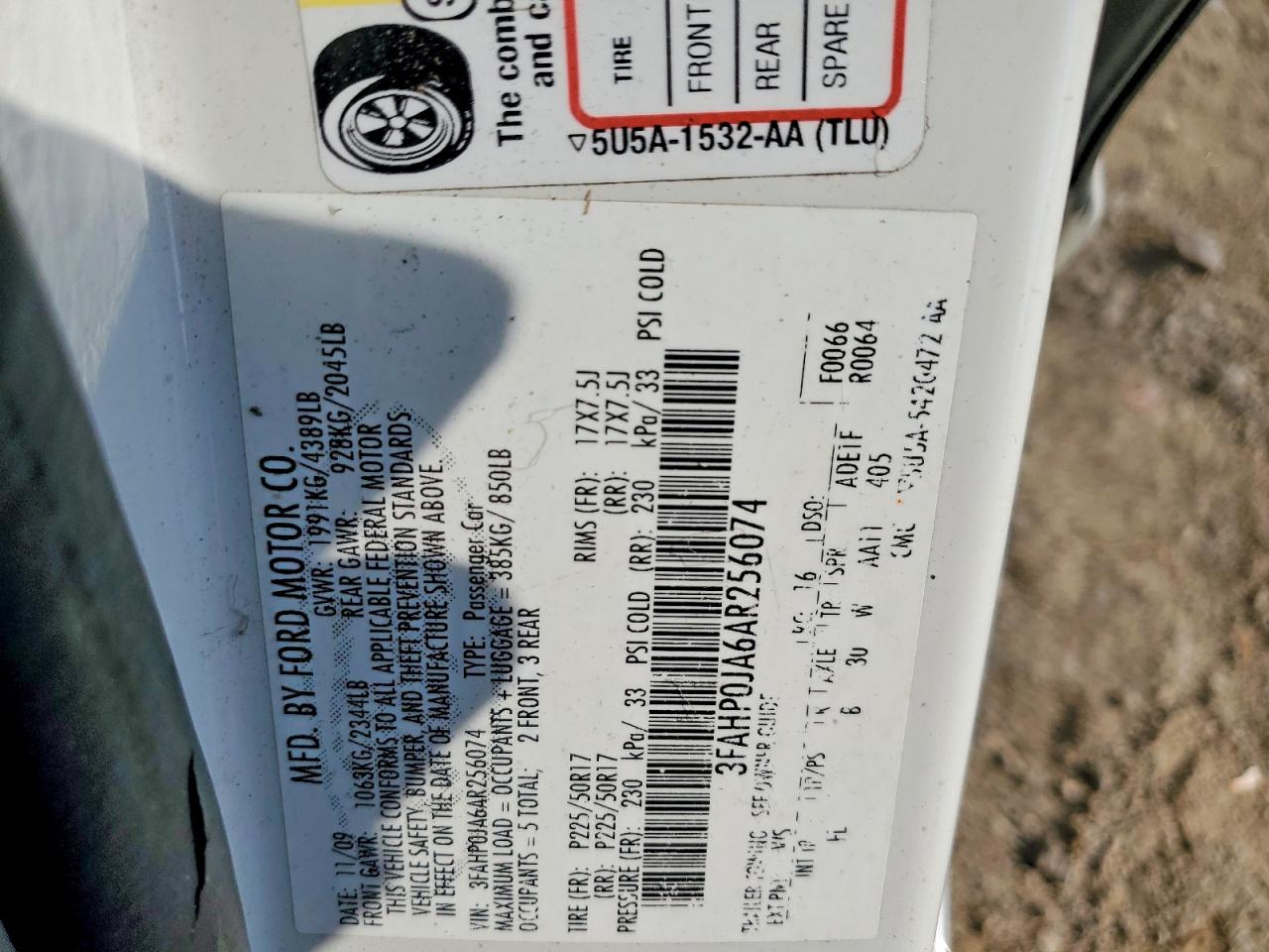 2010 Ford Fusion Sel Белый vin: 3FAHP0JA6AR256074
