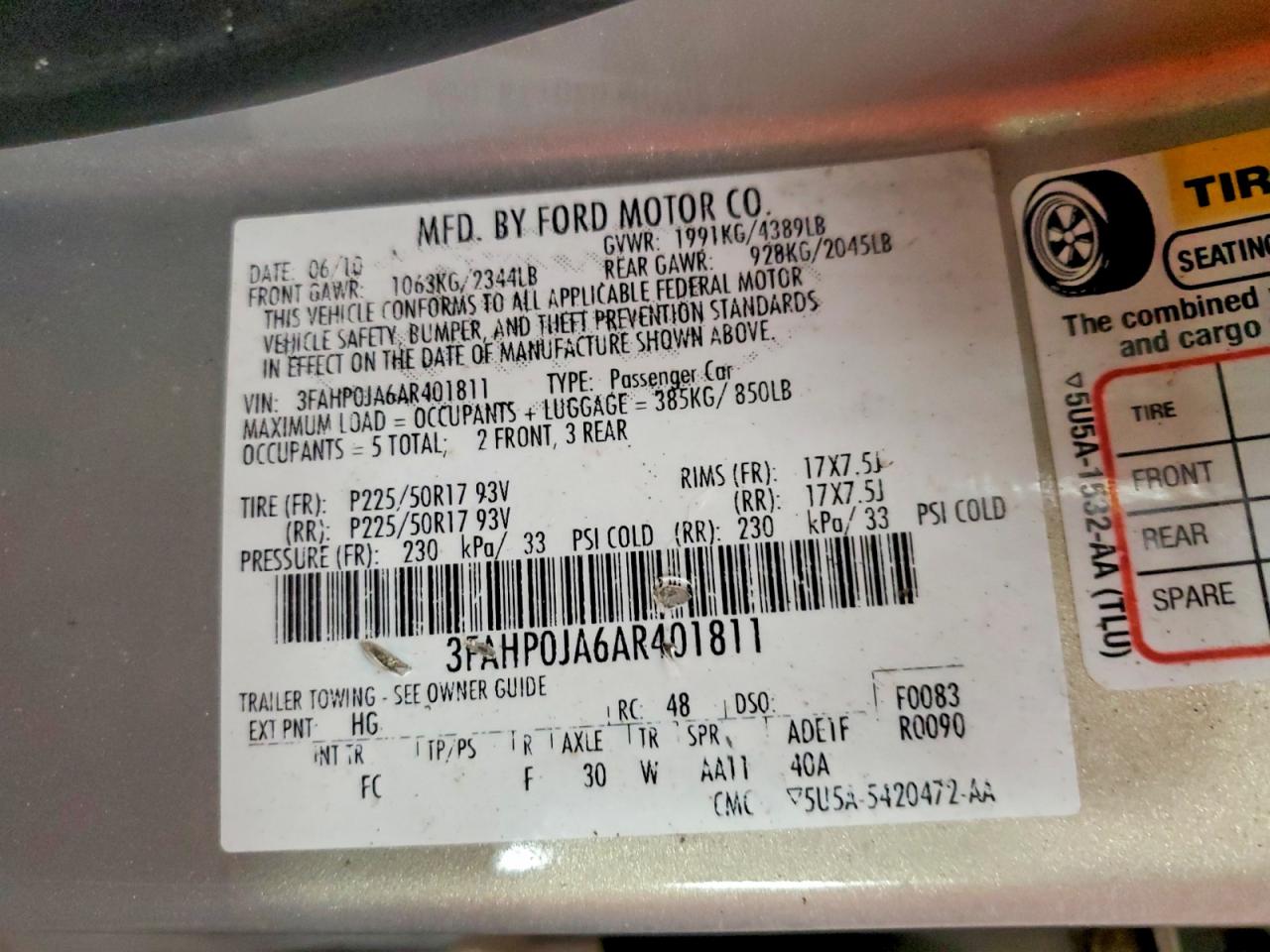 2010 Ford Fusion Бежевый vin: 3FAHP0JA6AR401811