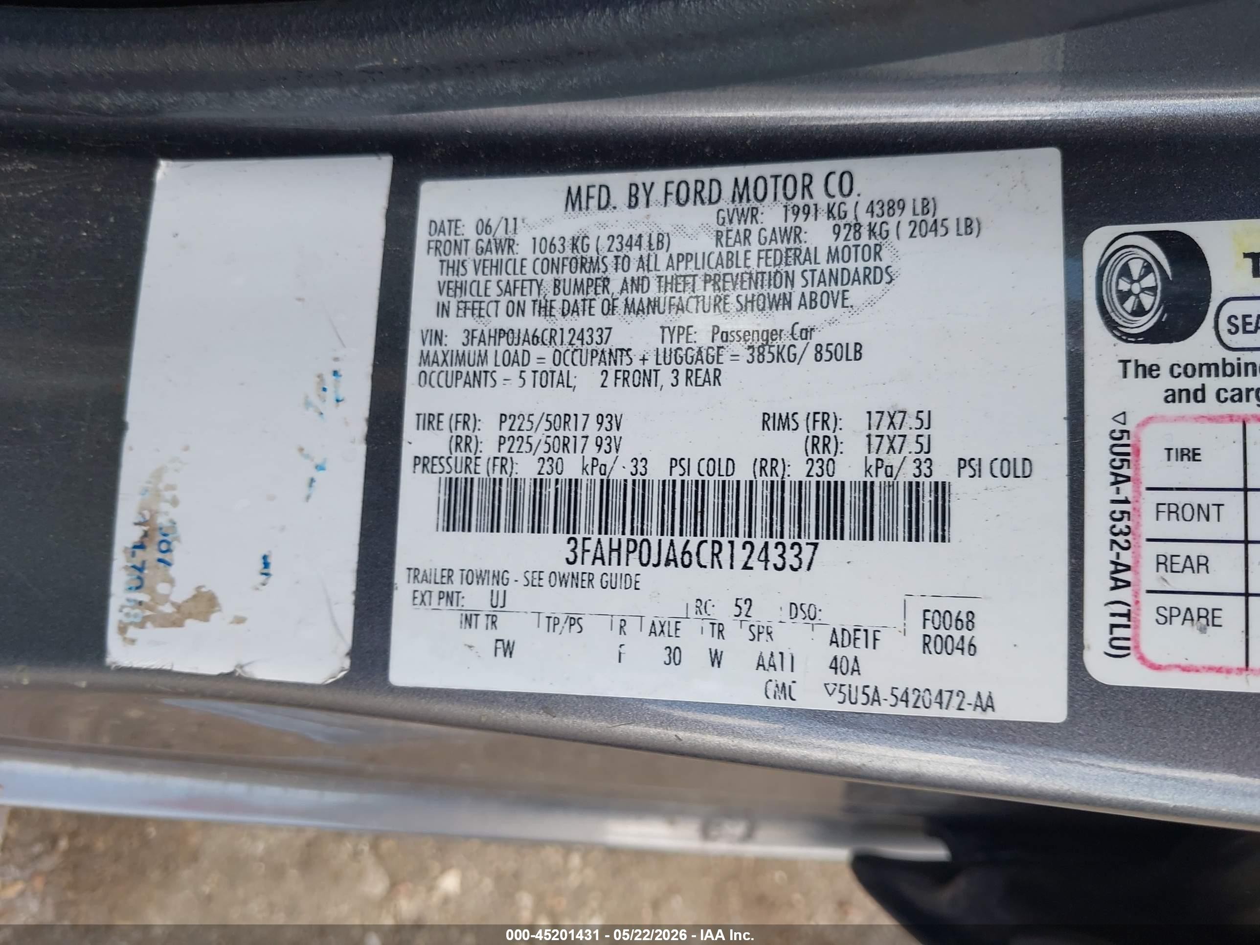 2012 Ford Fusion Sel Gray vin: 3FAHP0JA6CR124337