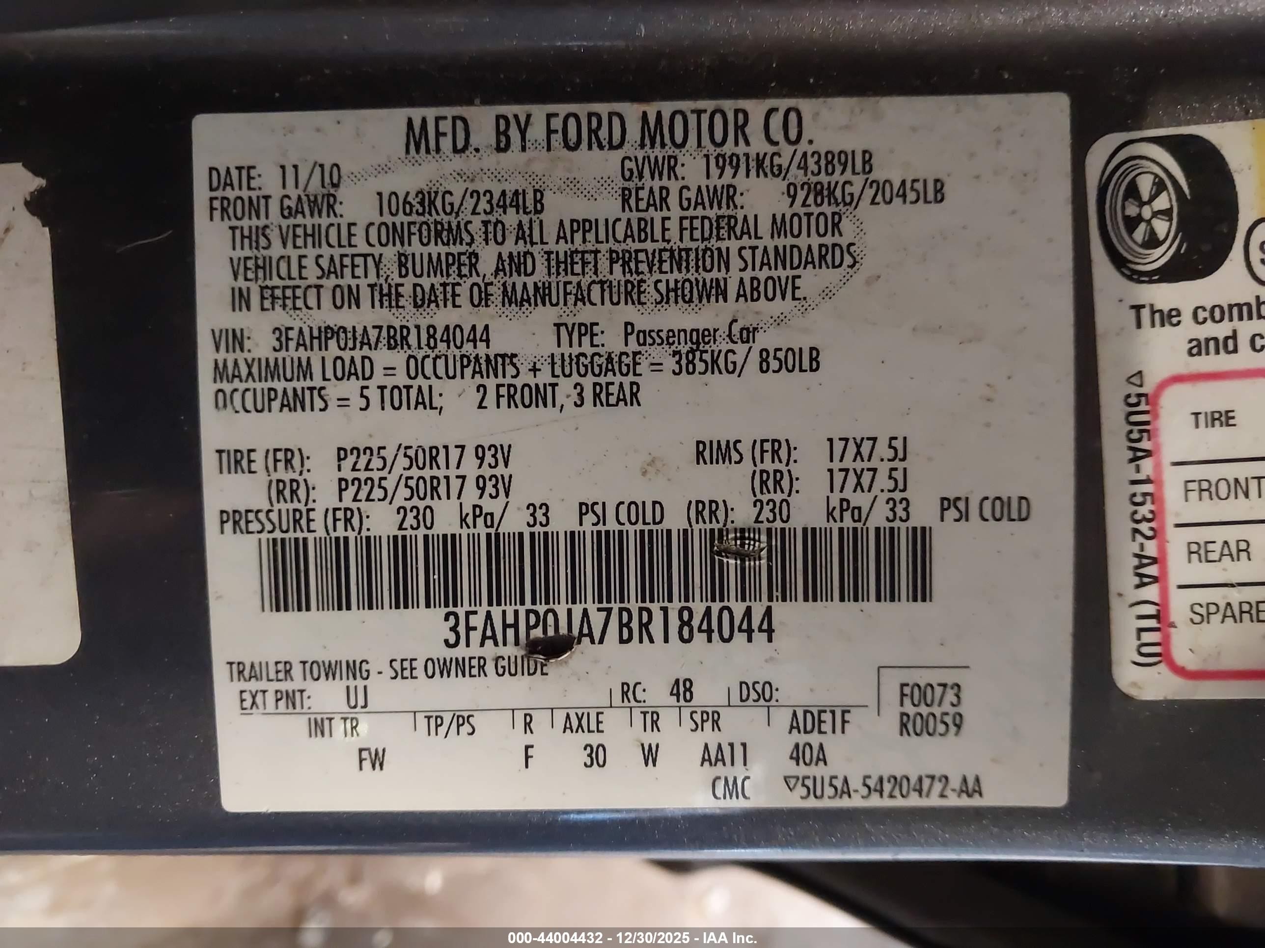 2011 Ford Fusion Sel Gray vin: 3FAHP0JA7BR184044