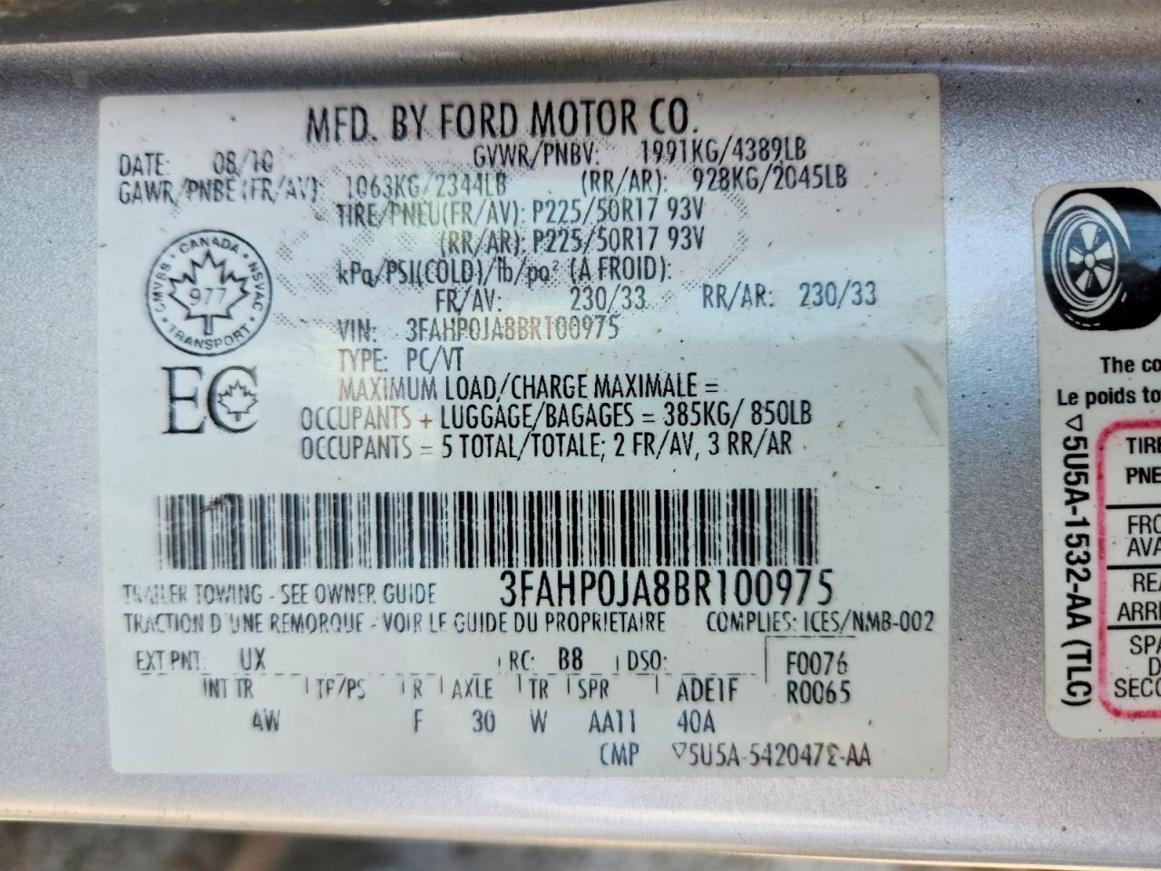 2011 Ford Fusion Sel Silver vin: 3FAHP0JA8BR100975
