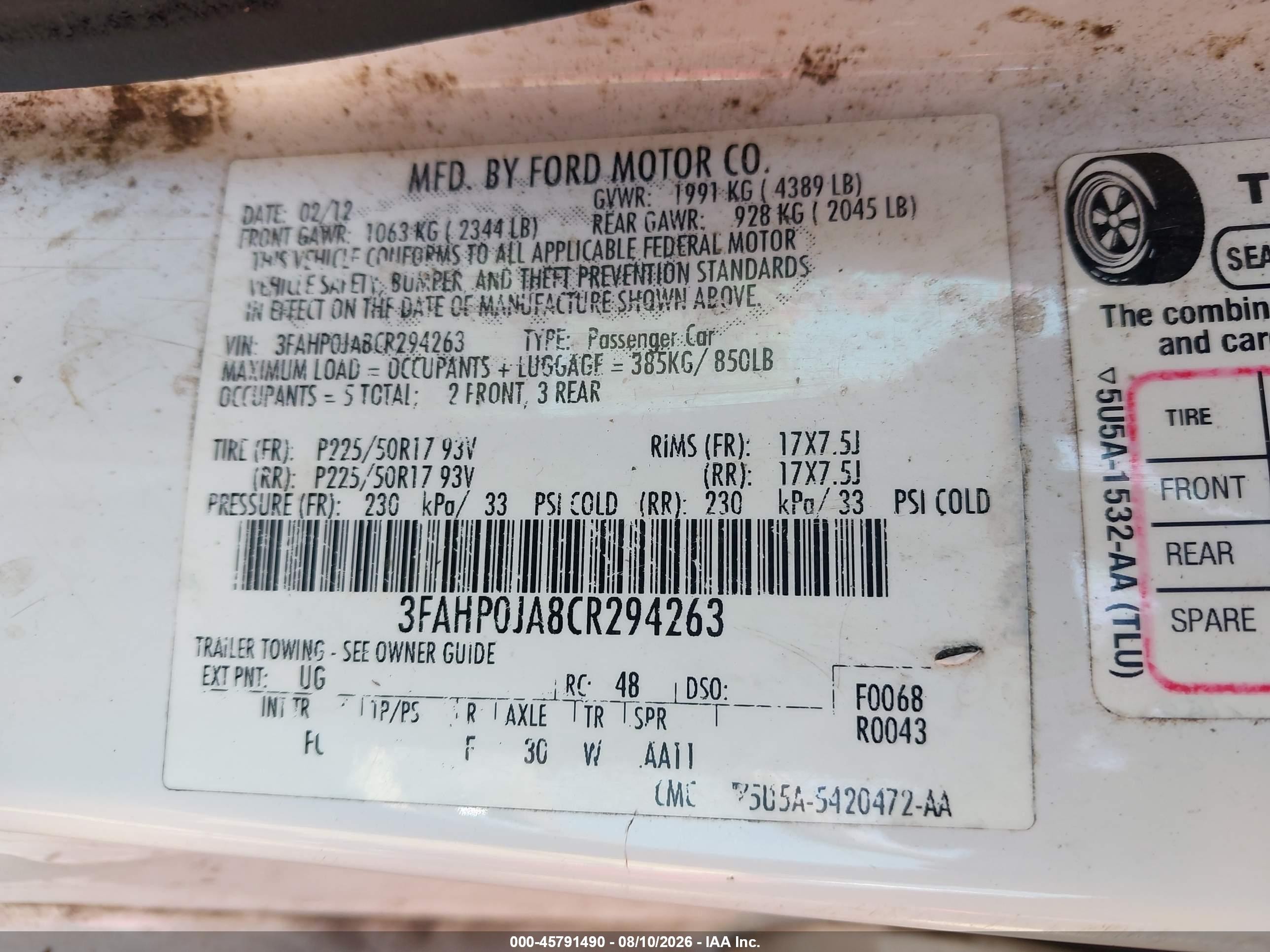 2012 Ford Fusion Sel Белый vin: 3FAHP0JA8CR294263