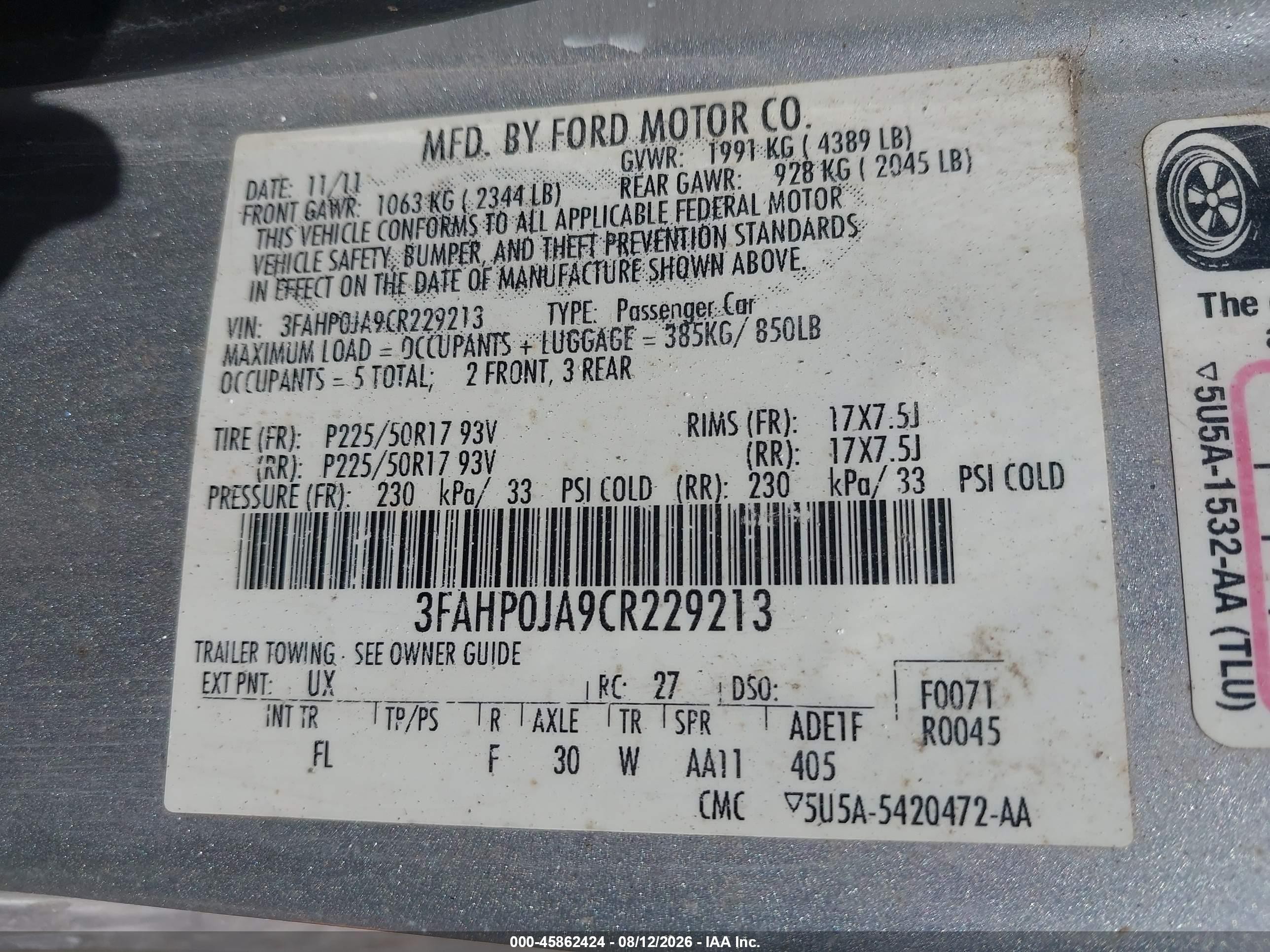 2012 Ford Fusion Sel Silver vin: 3FAHP0JA9CR229213