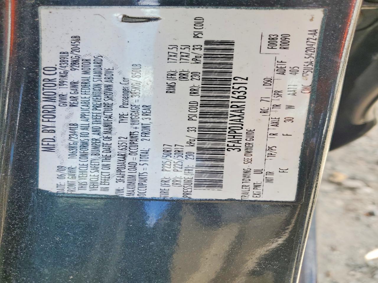 2010 Ford Fusion Sel Black vin: 3FAHP0JAXAR163512