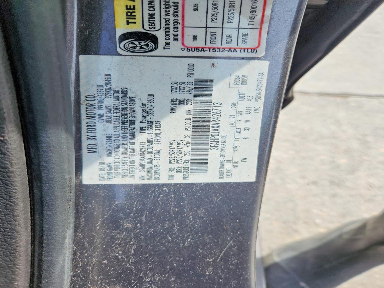 2010 Ford Fusion Sel Gray vin: 3FAHP0JAXAR426713