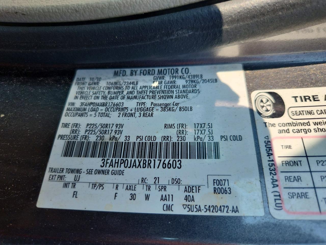 2011 Ford Fusion Черный vin: 3FAHP0JAXBR176603