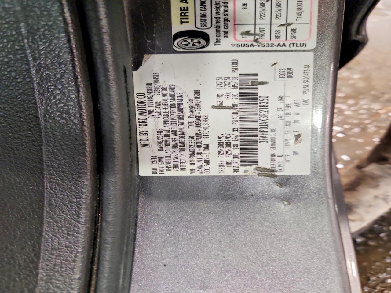 2011 Ford Fusion Sel Серый vin: 3FAHP0JAXBR218350