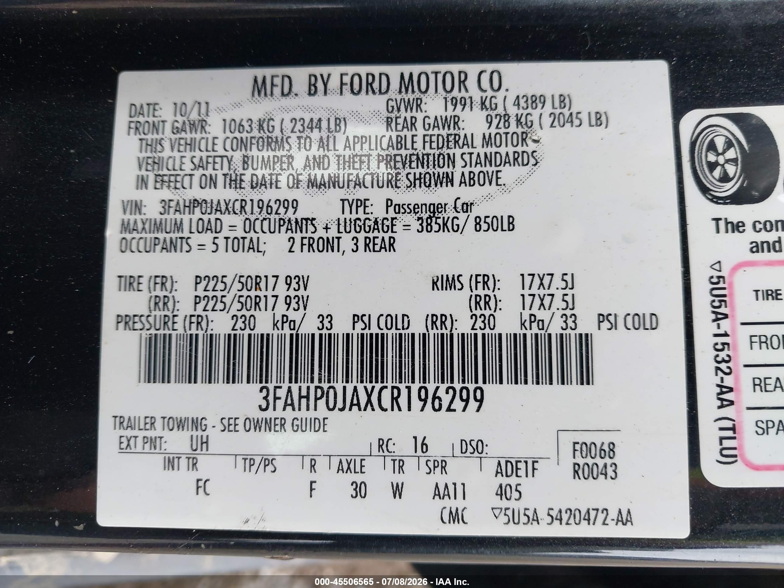 2012 Ford Fusion Sel Black vin: 3FAHP0JAXCR196299