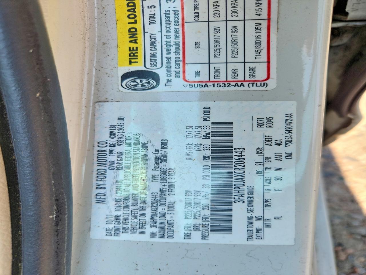 2012 Ford Fusion Sel White vin: 3FAHP0JAXCR206443