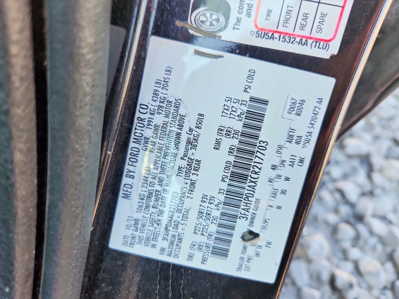 2012 Ford Fusion Sel Charcoal vin: 3FAHP0JAXCR217703