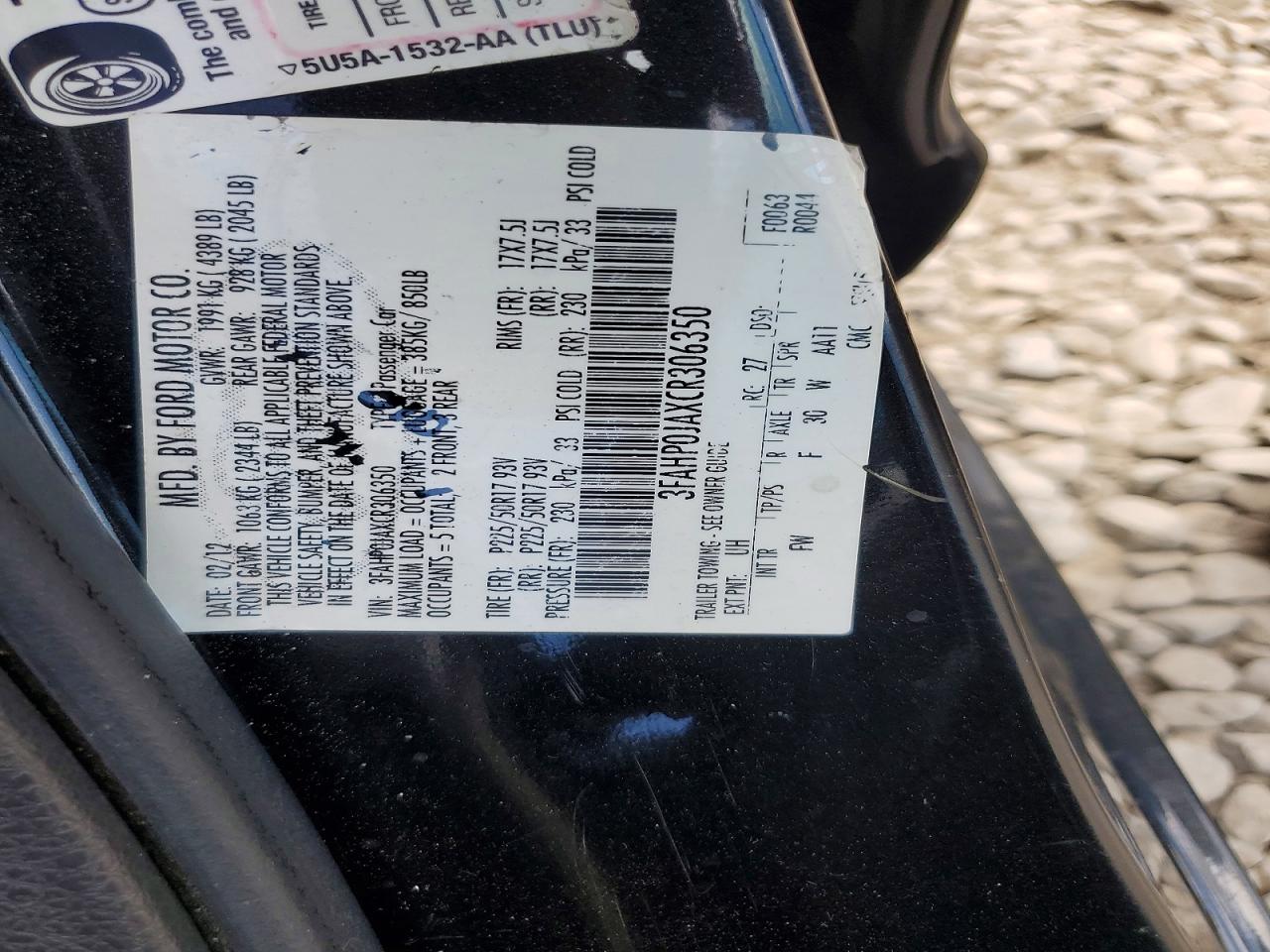 2012 Ford Fusion Sel Black vin: 3FAHP0JAXCR306350