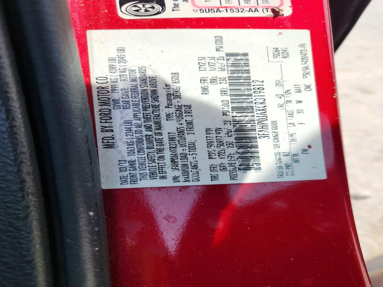2012 Ford Fusion Sel Red vin: 3FAHP0JAXCR319812