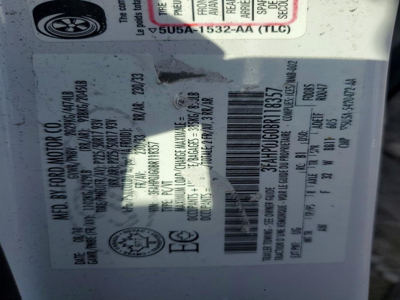 2011 Ford Fusion Sel Белый vin: 3FAHP0JG0BR118357