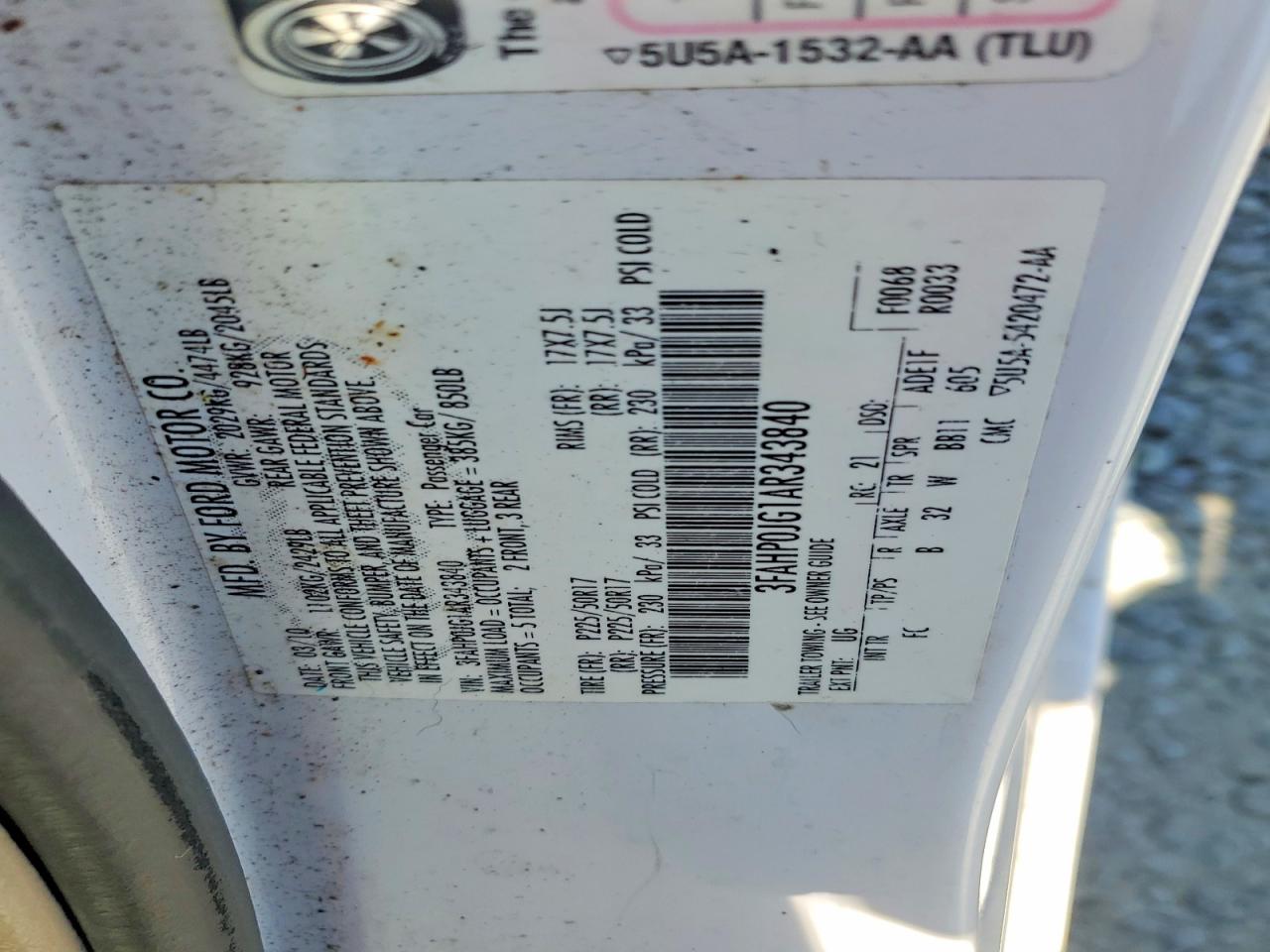 2010 Ford Fusion Sel Белый vin: 3FAHP0JG1AR343840