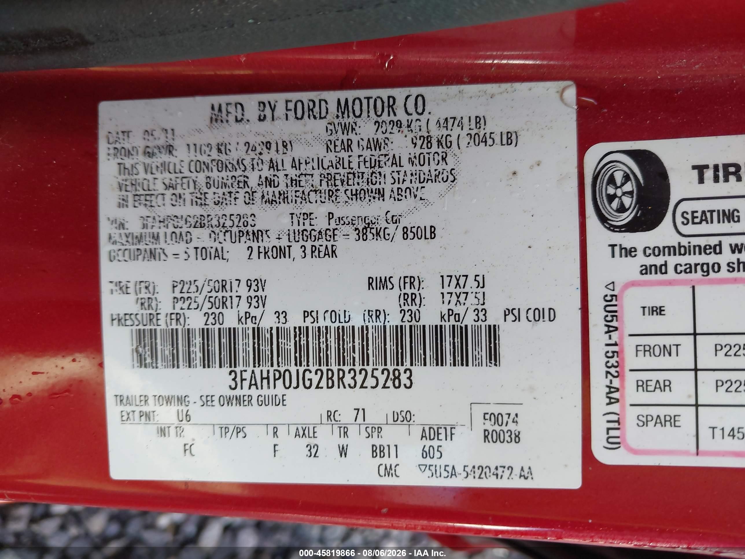 2011 Ford Fusion Sel Red vin: 3FAHP0JG2BR325283