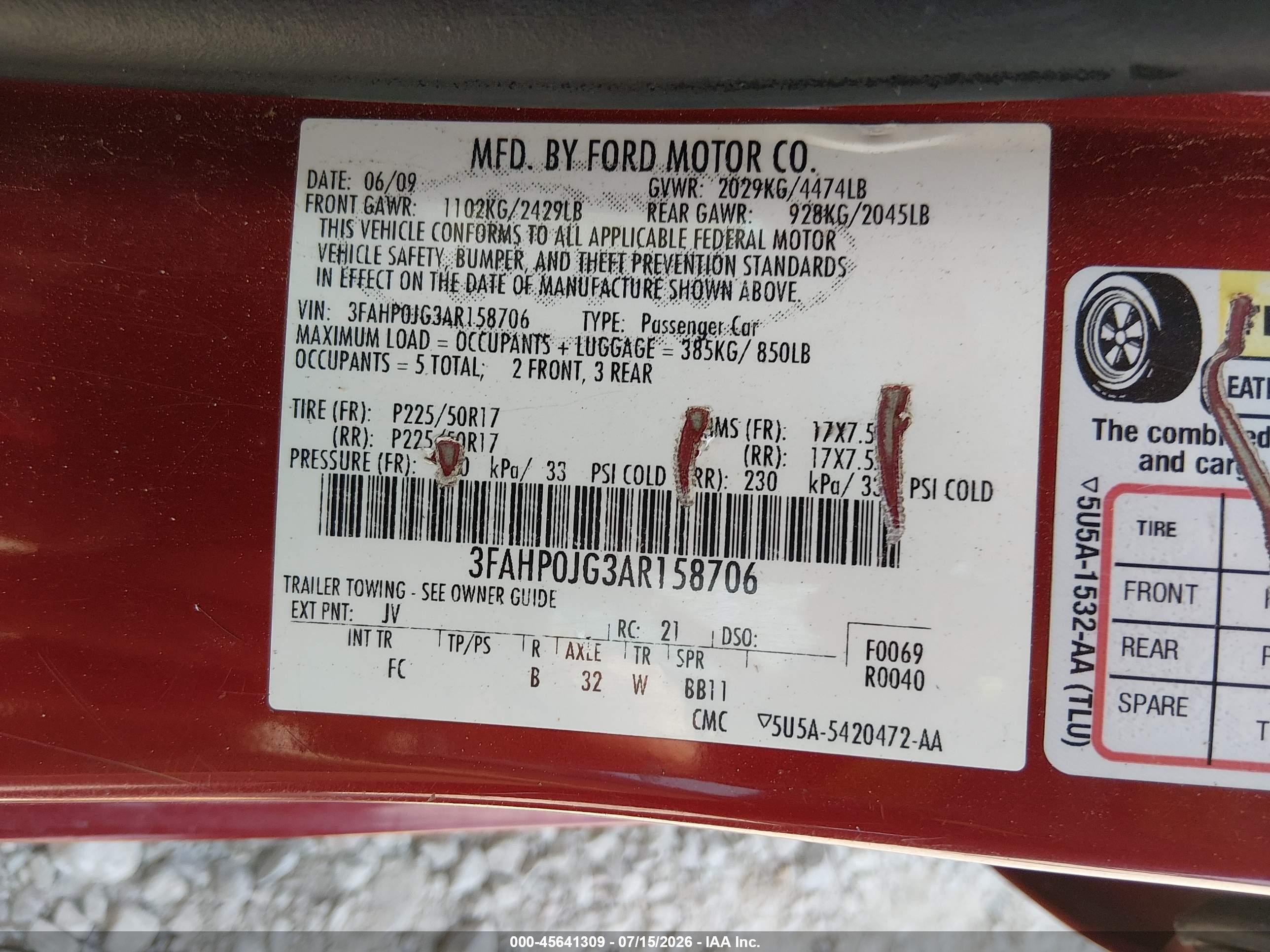2010 Ford Fusion Sel Maroon vin: 3FAHP0JG3AR158706