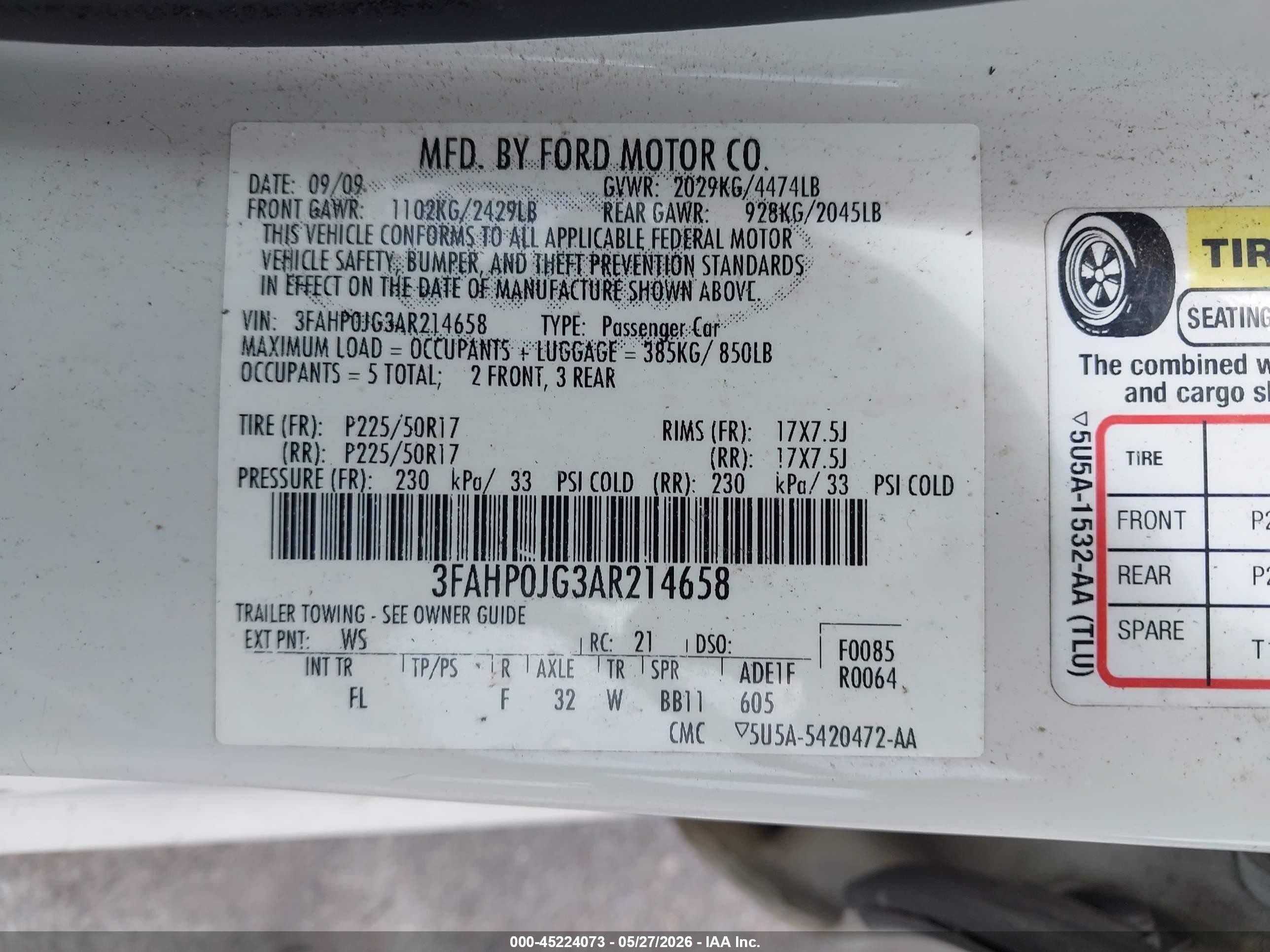 2010 Ford Fusion Sel White vin: 3FAHP0JG3AR214658