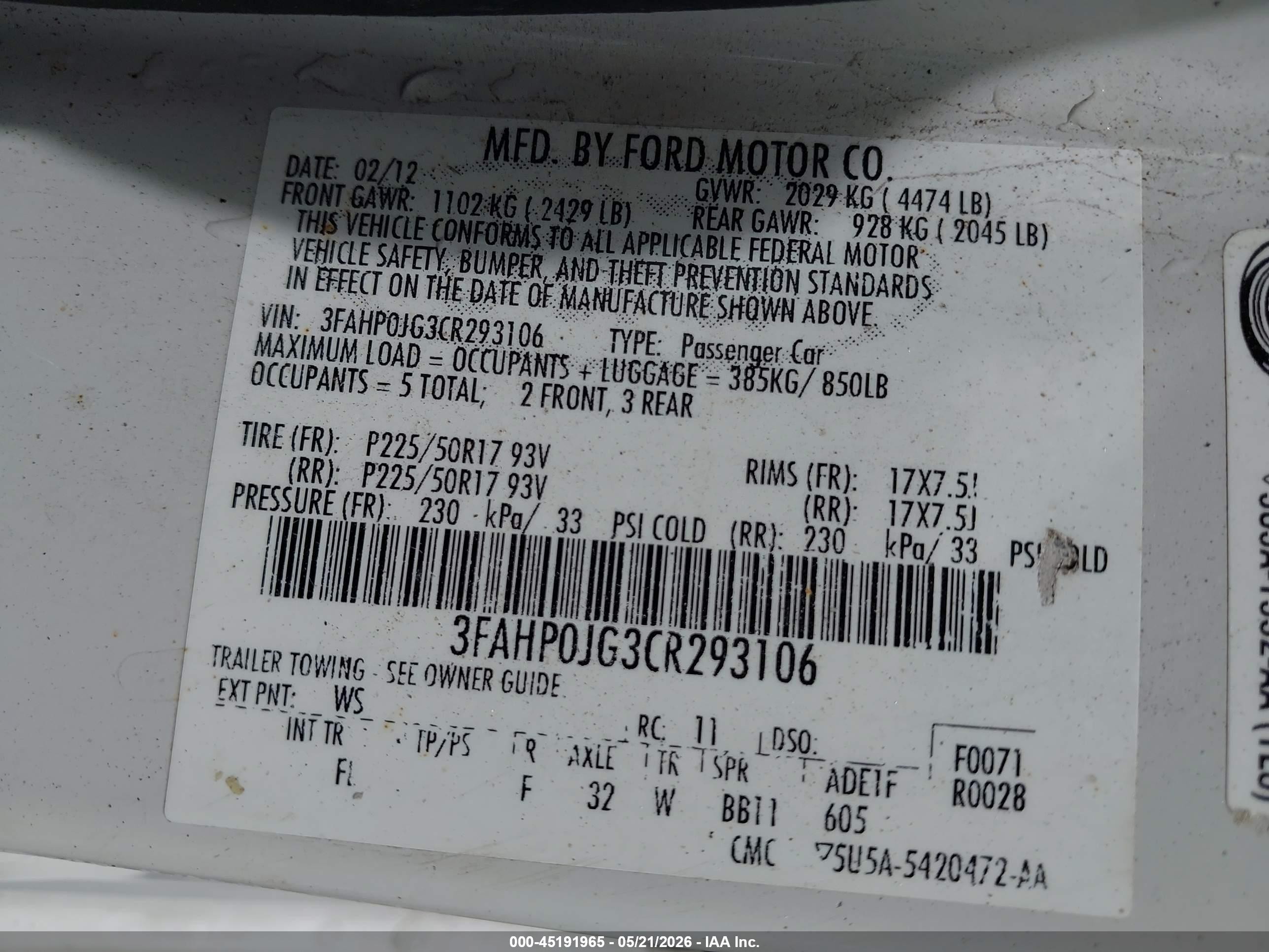 2012 Ford Fusion Sel White vin: 3FAHP0JG3CR293106
