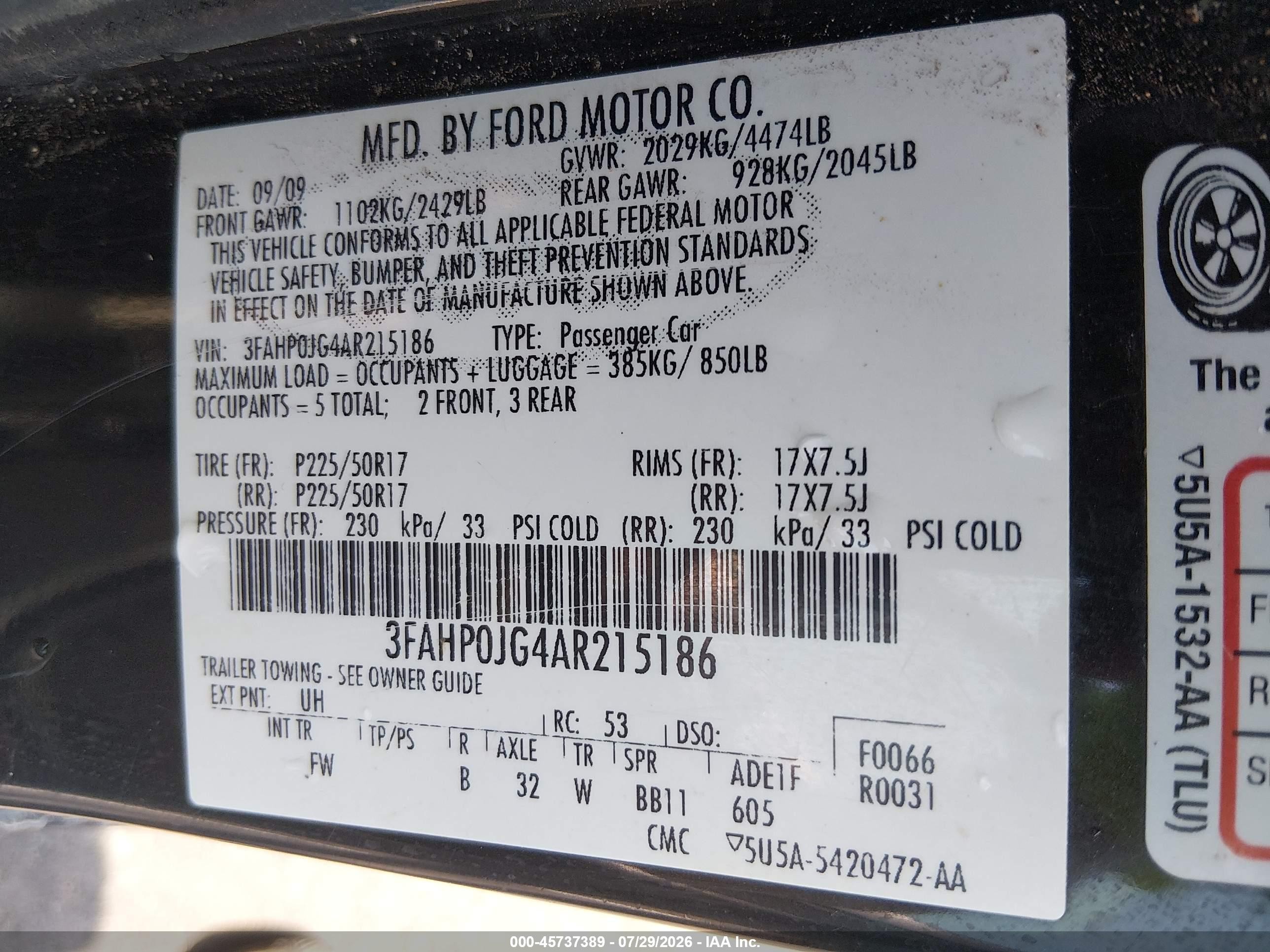 2010 Ford Fusion Sel Black vin: 3FAHP0JG4AR215186