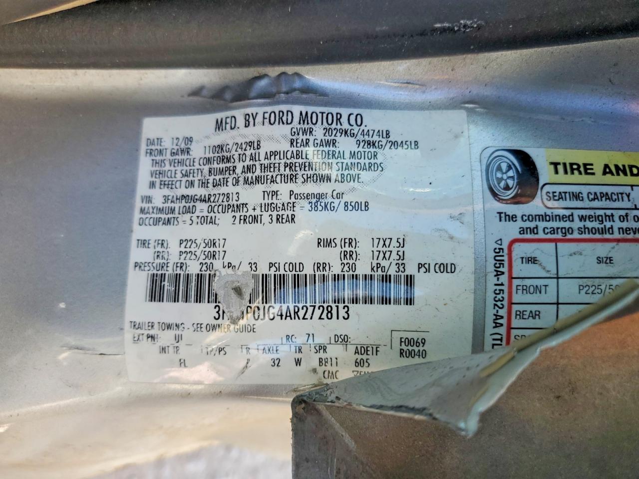 2010 Ford Fusion Sel Silver vin: 3FAHP0JG4AR272813