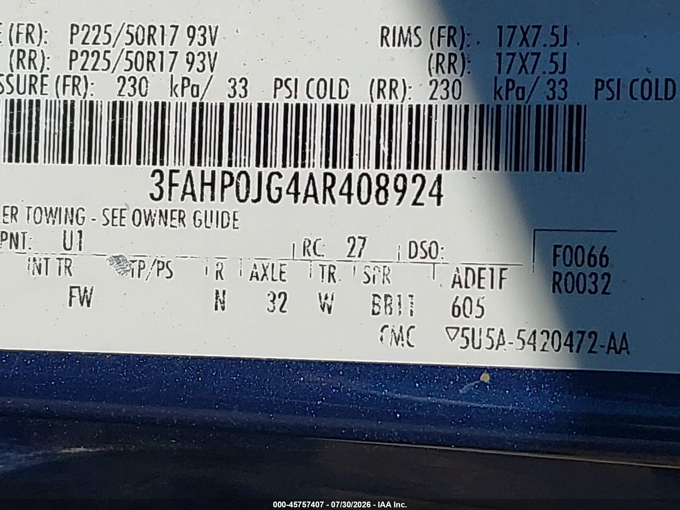 2010 Ford Fusion Sel Blue vin: 3FAHP0JG4AR408924