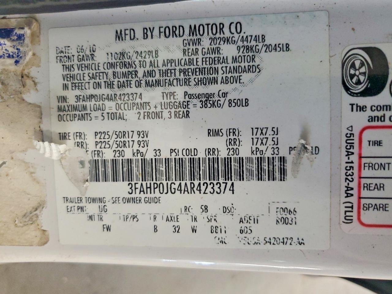 2010 Ford Fusion Sel Белый vin: 3FAHP0JG4AR423374