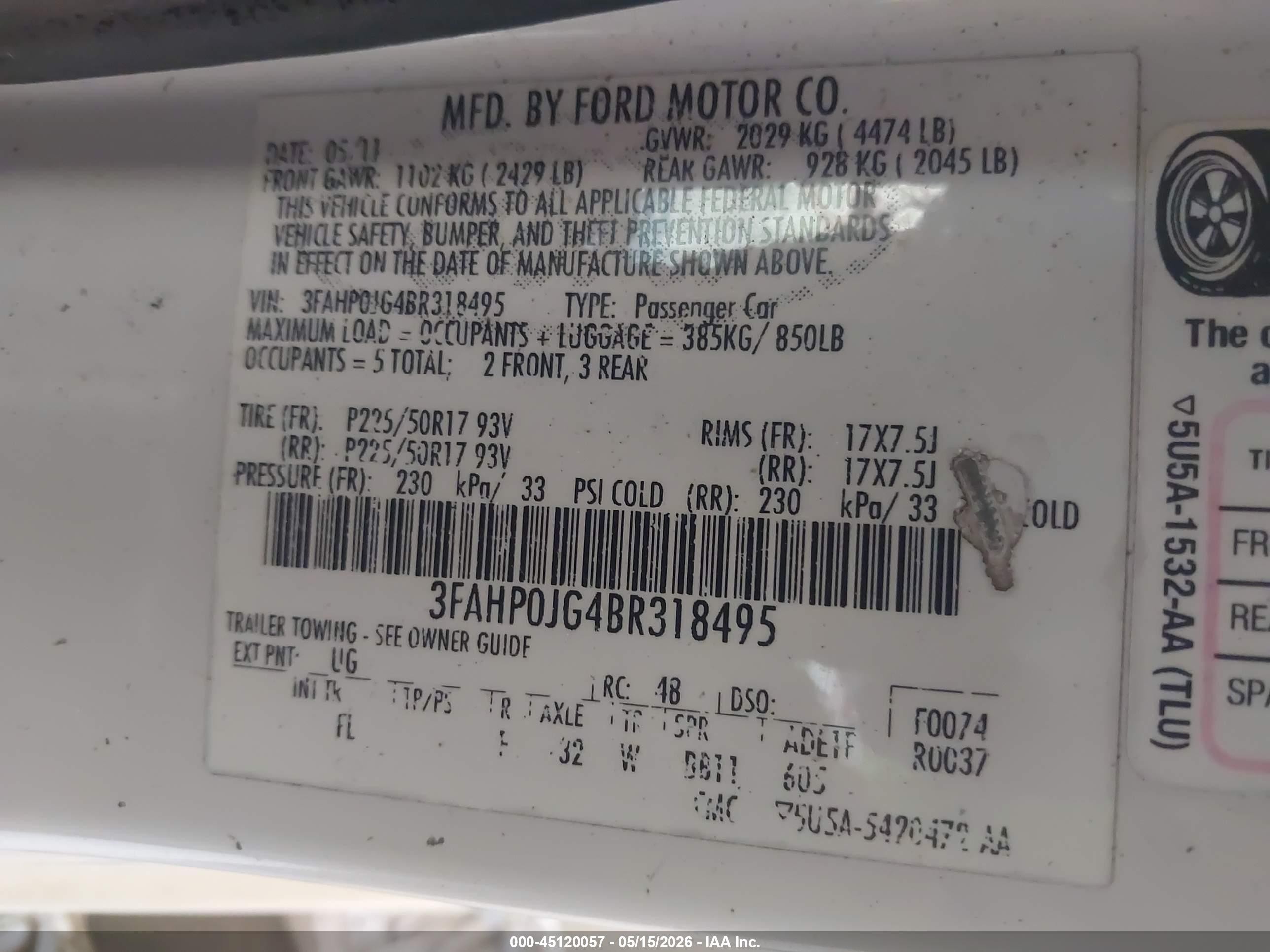 2011 Ford Fusion Sel Белый vin: 3FAHP0JG4BR318495