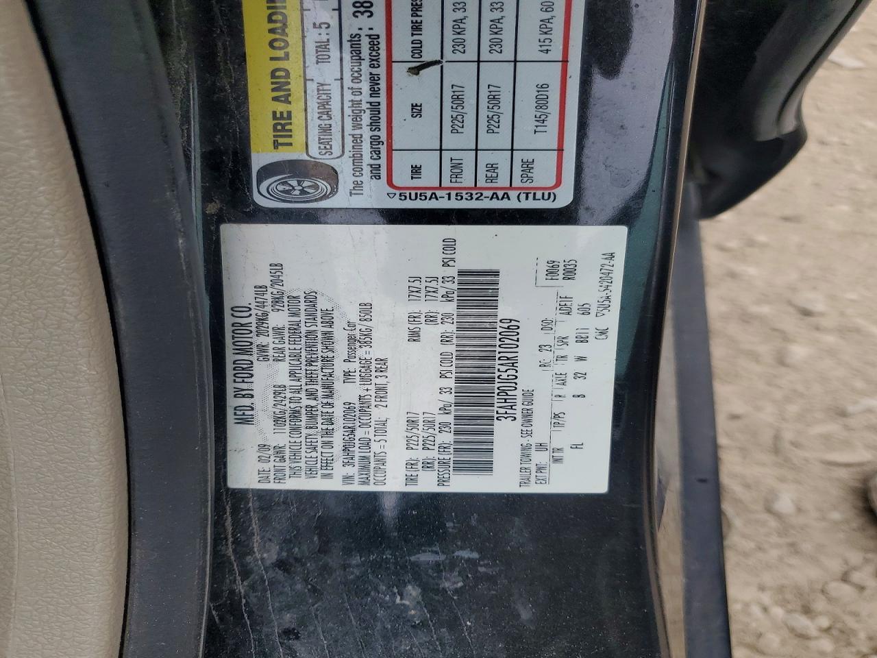2010 Ford Fusion Sel Black vin: 3FAHP0JG5AR102069