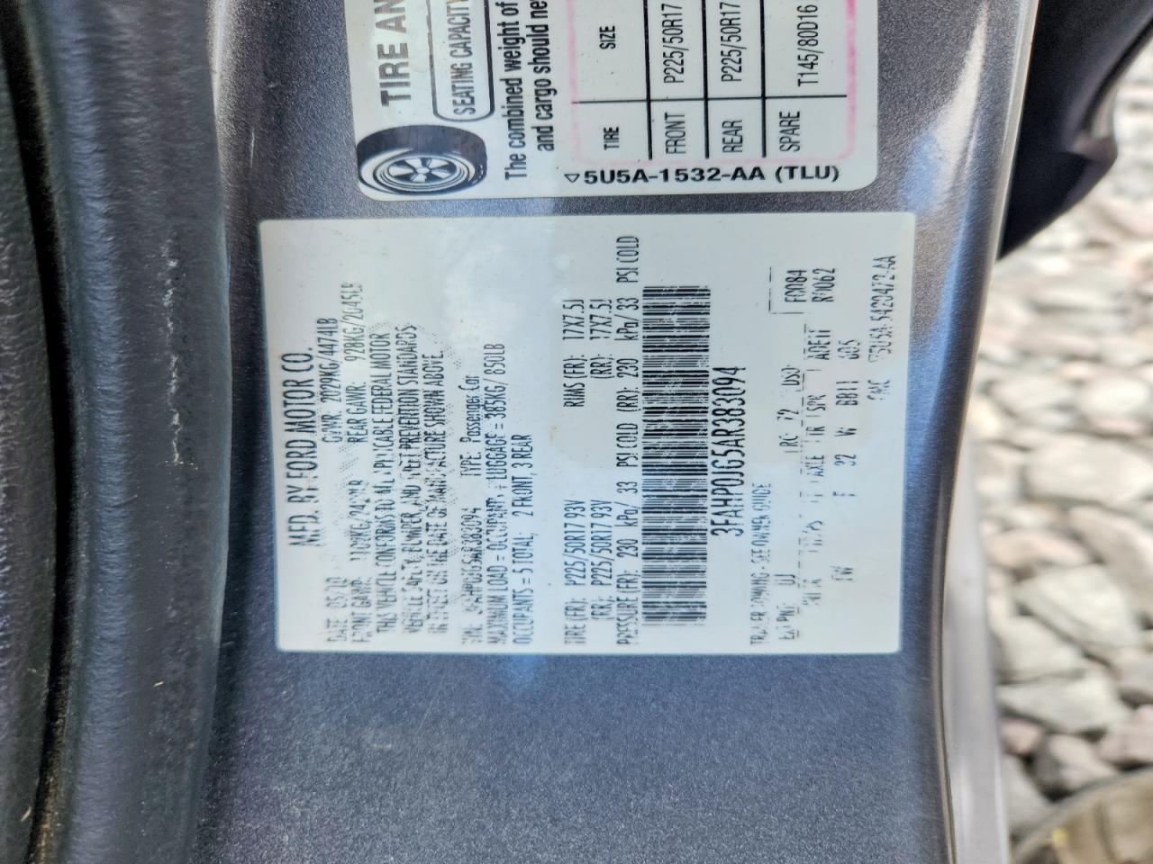 2010 Ford Fusion Sel Gray vin: 3FAHP0JG5AR383094