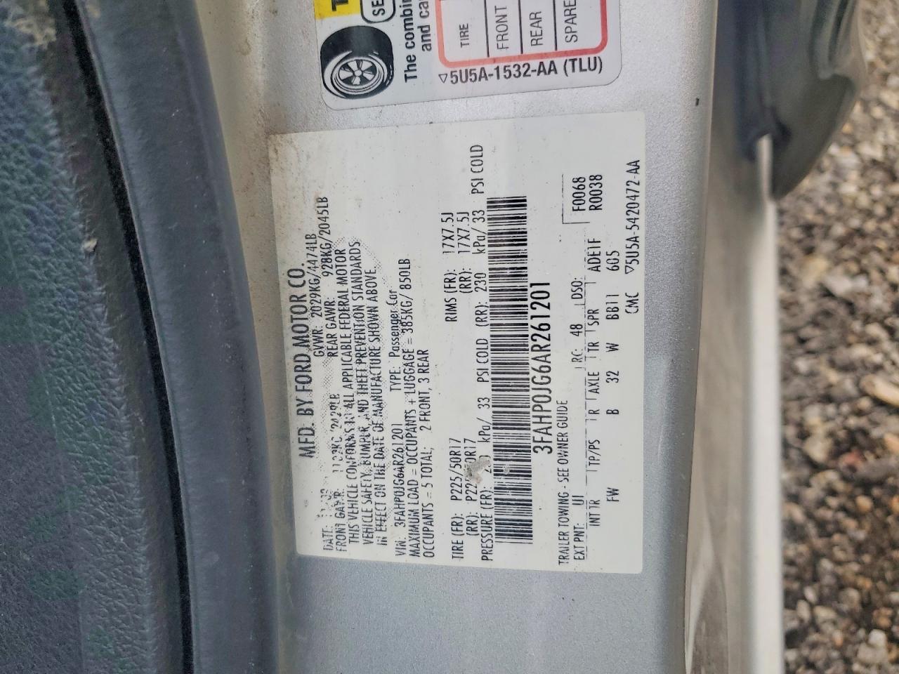 2010 Ford Fusion Sel Silver vin: 3FAHP0JG6AR261201