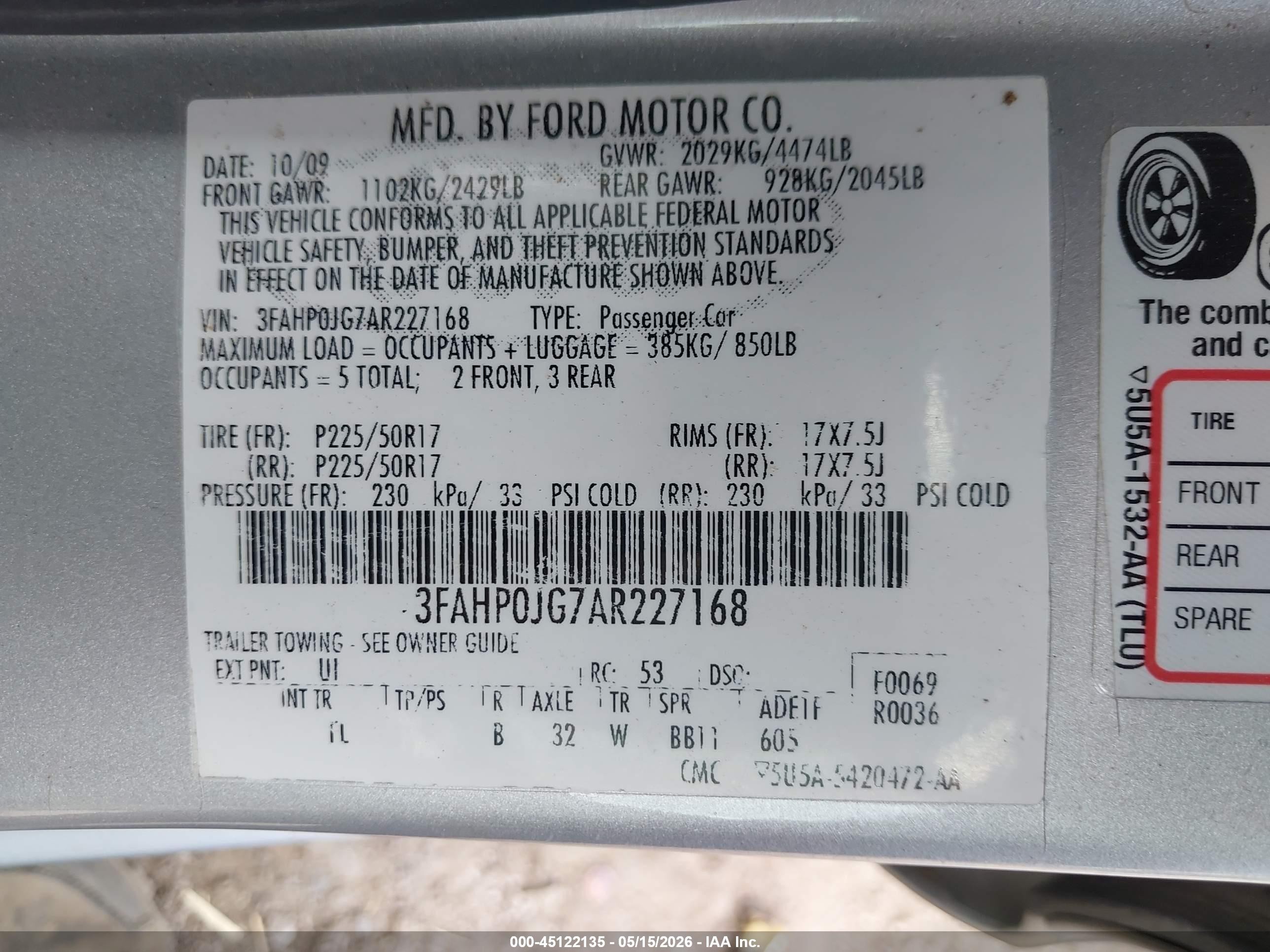 2010 Ford Fusion Sel Gray vin: 3FAHP0JG7AR227168