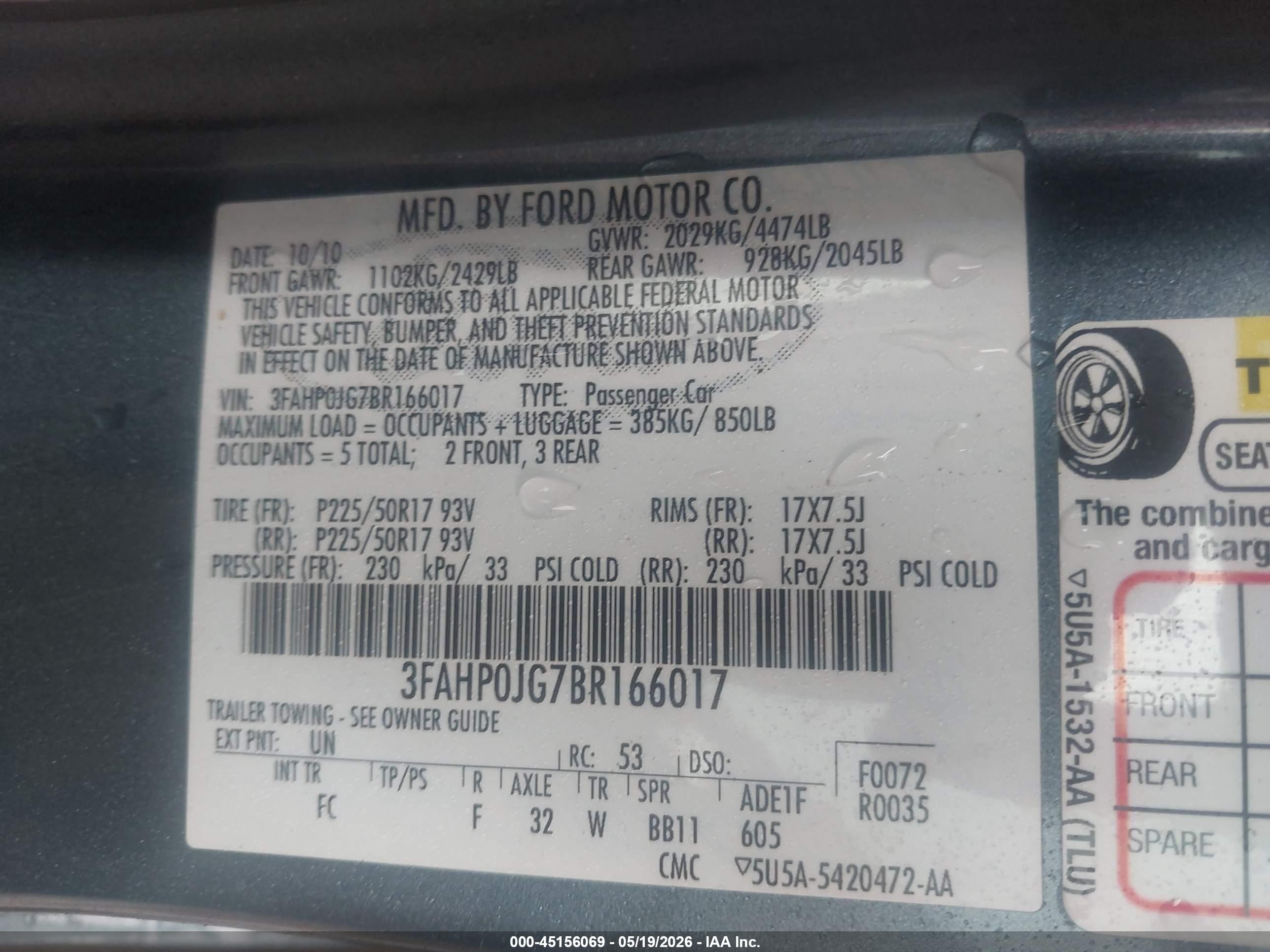 2011 Ford Fusion Sel Blue vin: 3FAHP0JG7BR166017