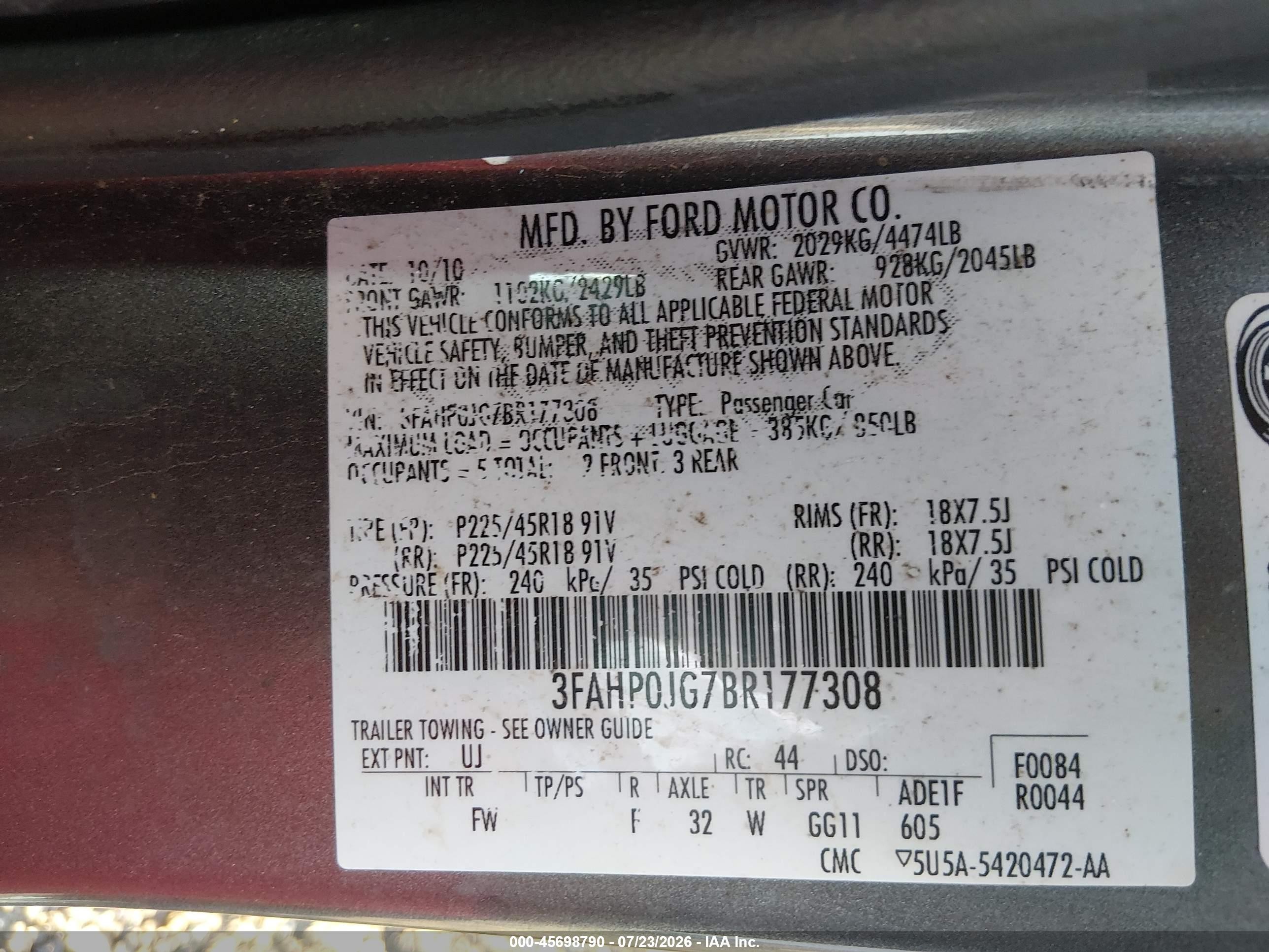 2011 Ford Fusion Sel Gray vin: 3FAHP0JG7BR177308