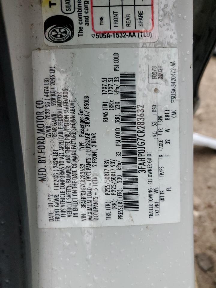 2012 Ford Fusion Sel Белый vin: 3FAHP0JG7CR283632