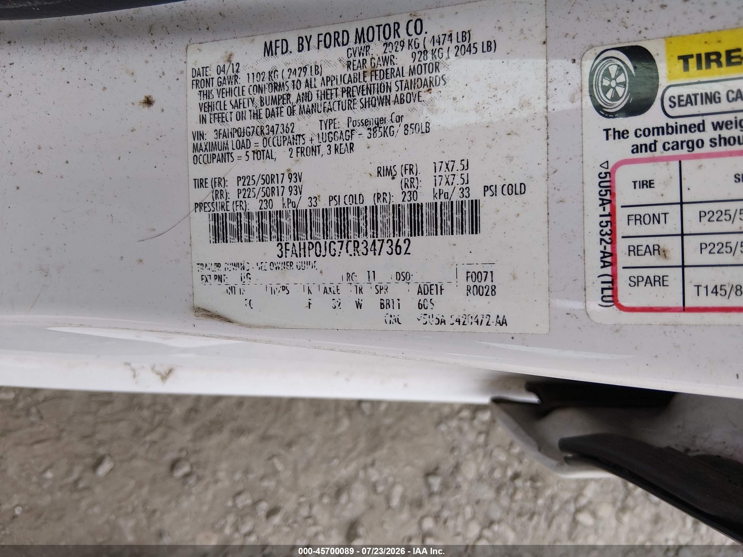 2012 Ford Fusion Sel White vin: 3FAHP0JG7CR347362