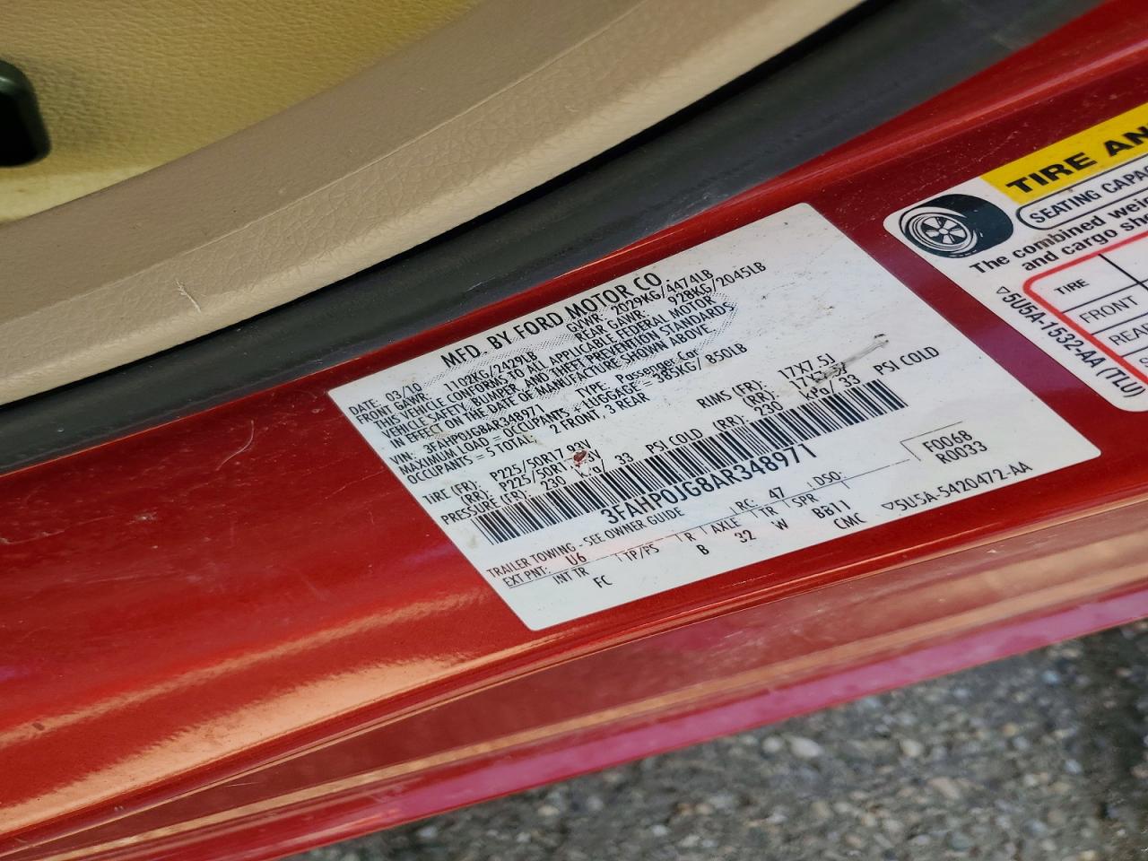 2010 Ford Fusion Sel Maroon vin: 3FAHP0JG8AR348971