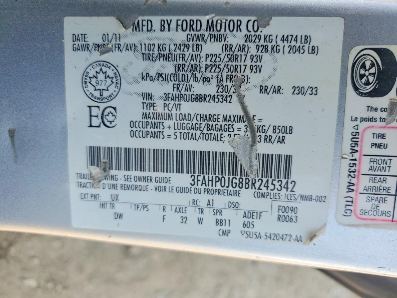 2011 Ford Fusion Sel Silver vin: 3FAHP0JG8BR245342