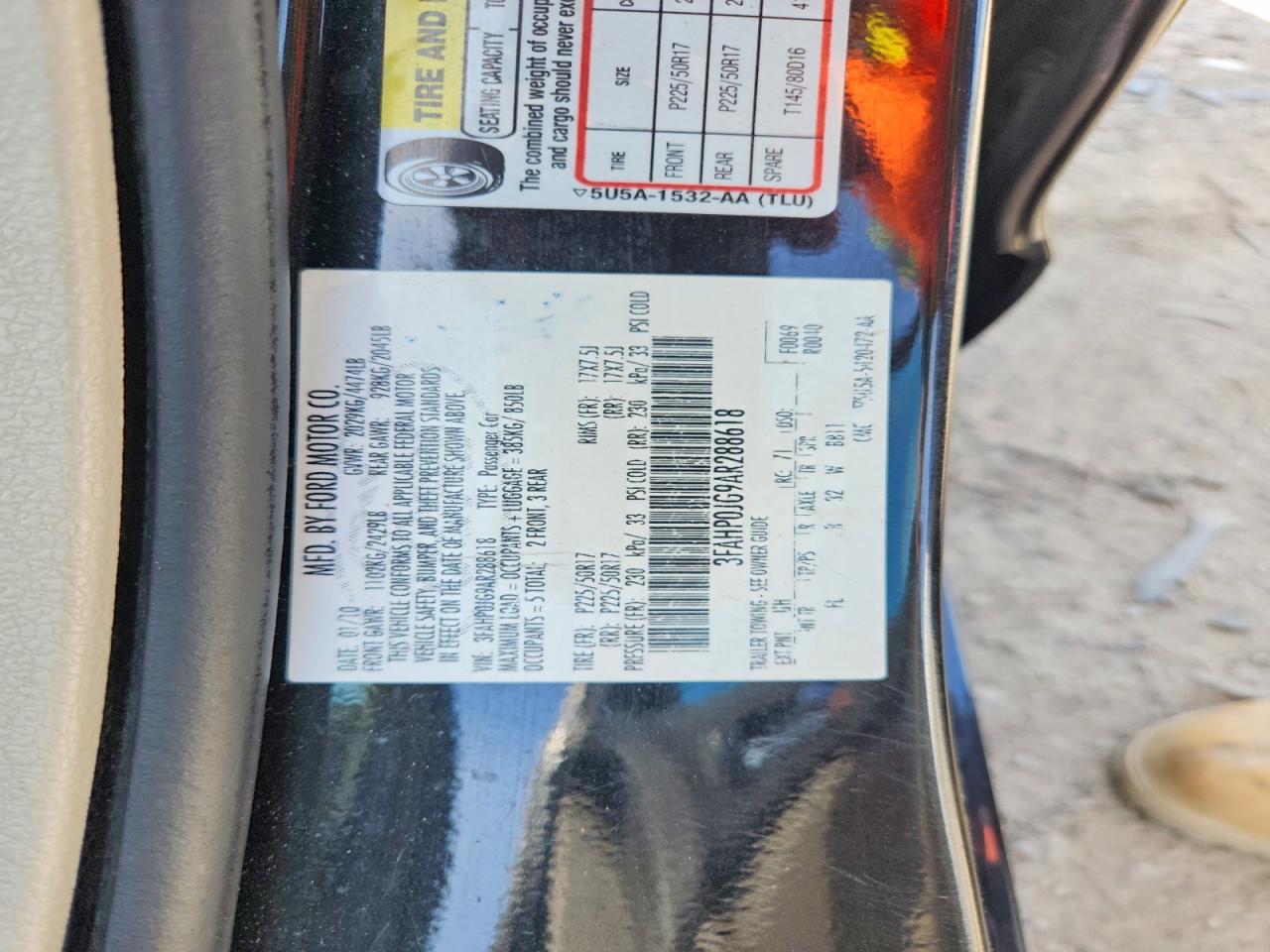 2010 Ford Fusion Sel Black vin: 3FAHP0JG9AR288618