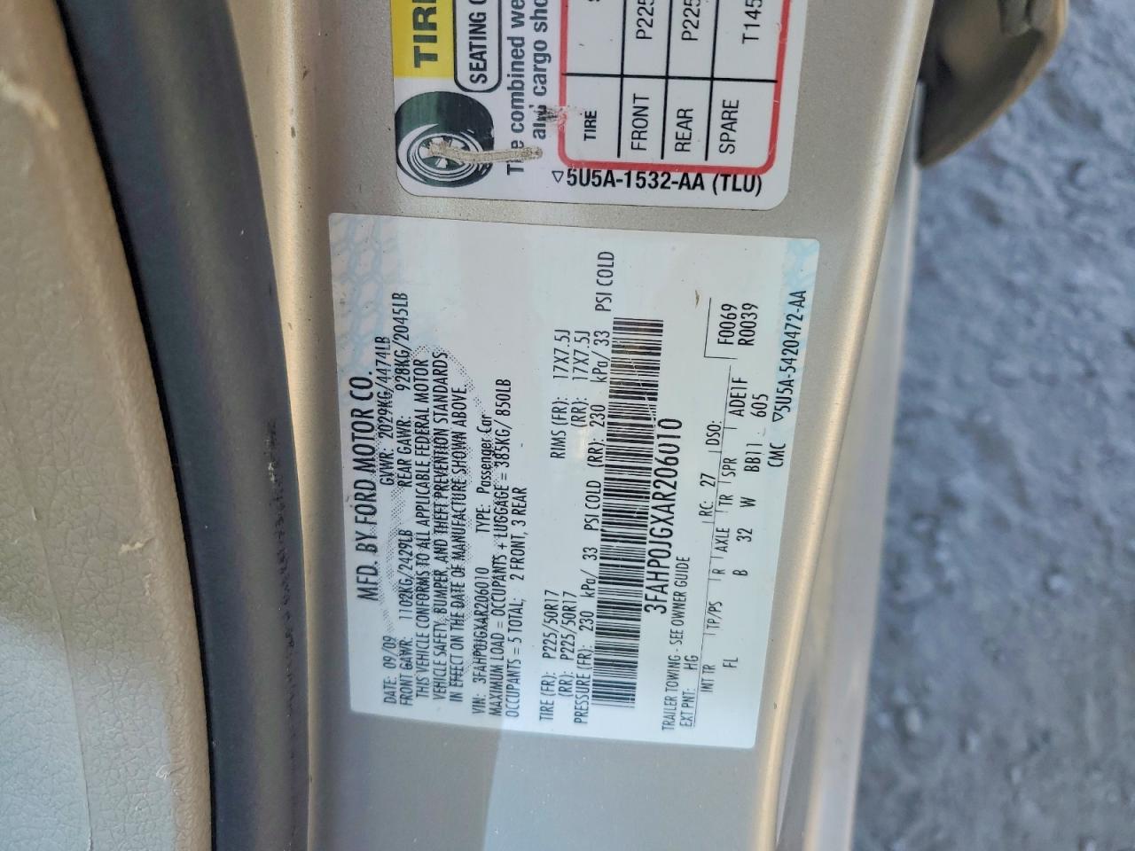 2010 Ford Fusion Sel Золотой vin: 3FAHP0JGXAR206010