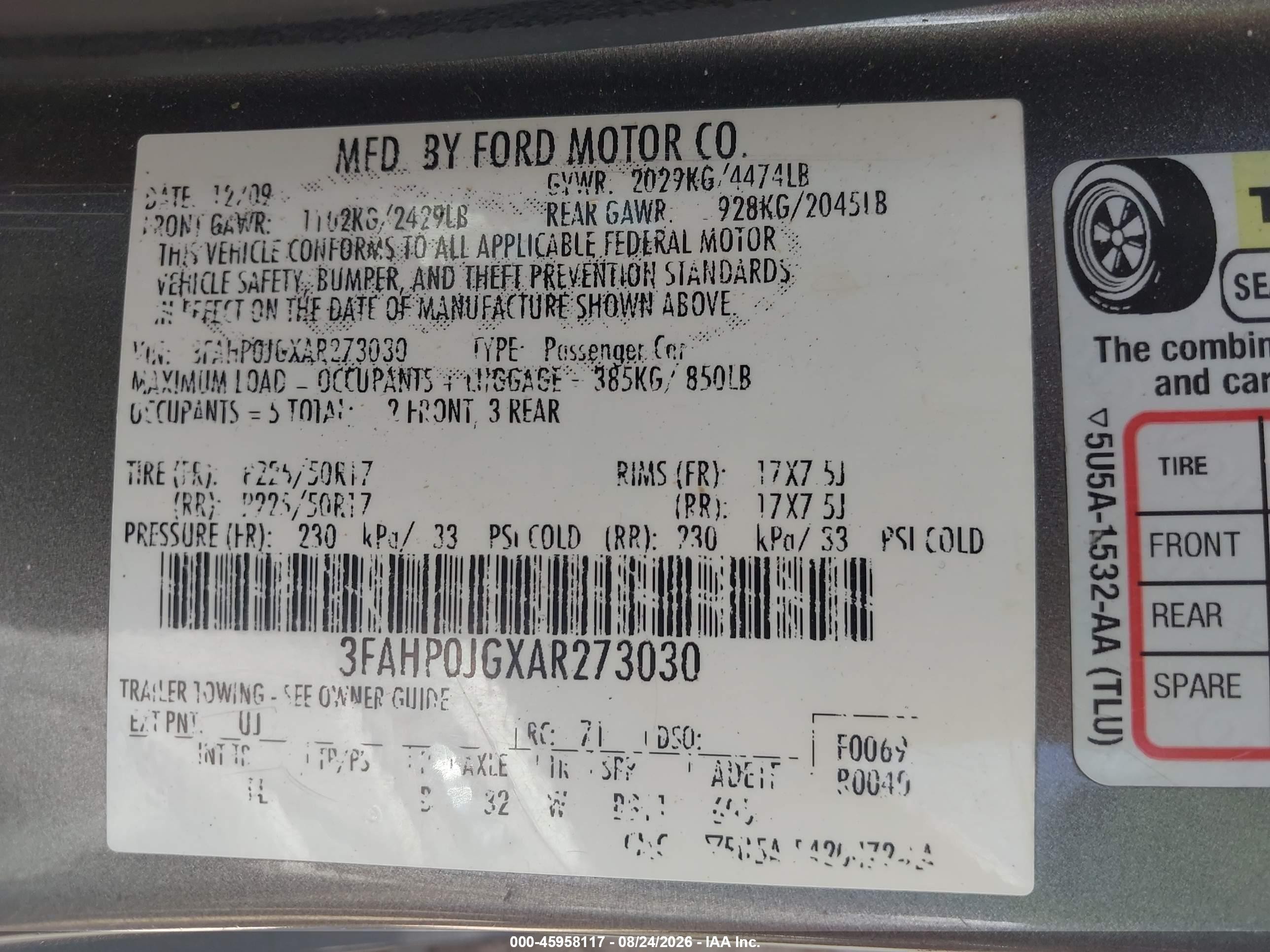 2010 Ford Fusion Sel Gray vin: 3FAHP0JGXAR273030
