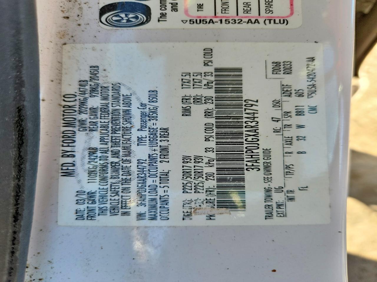 2010 Ford Fusion Sel Белый vin: 3FAHP0JGXAR344792