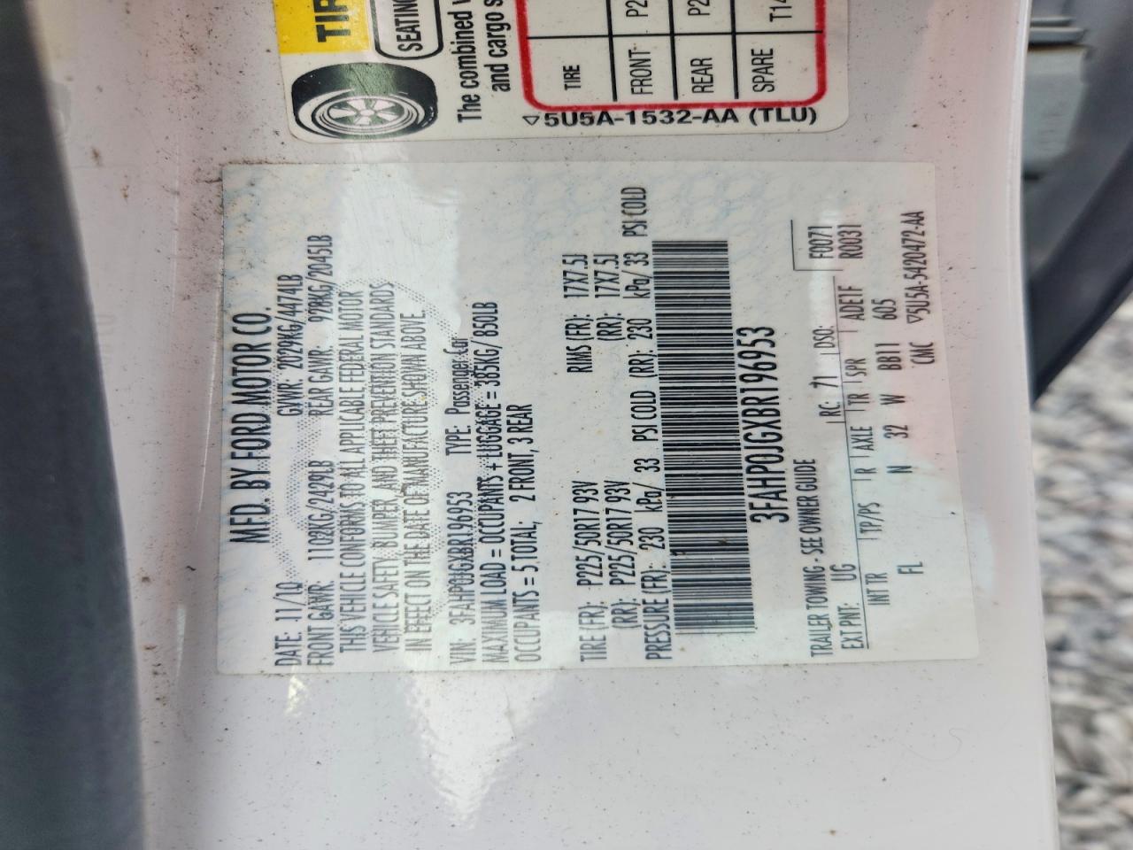 2011 Ford Fusion Sel Белый vin: 3FAHP0JGXBR196953