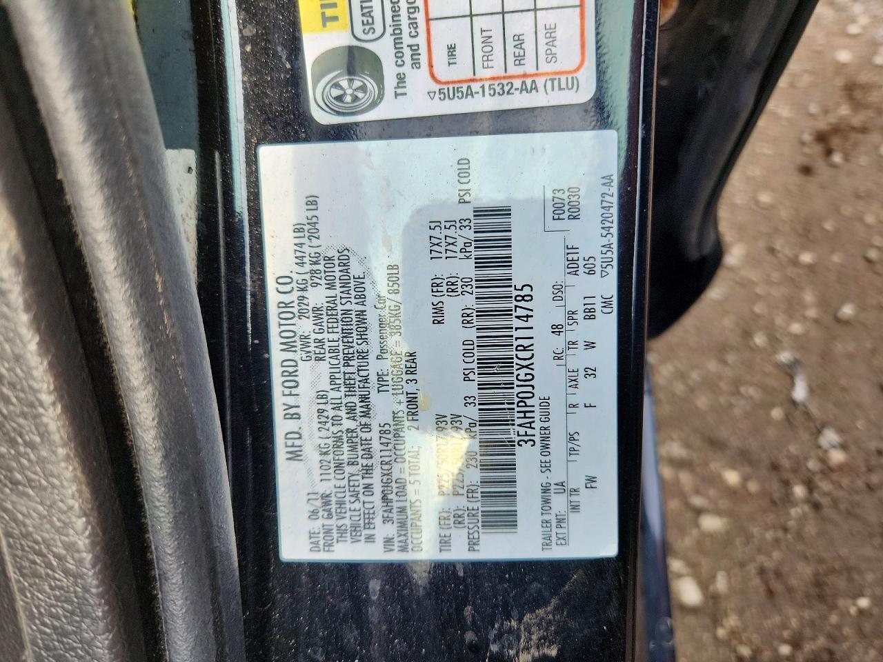 2012 Ford Fusion Sel Black vin: 3FAHP0JGXCR114785