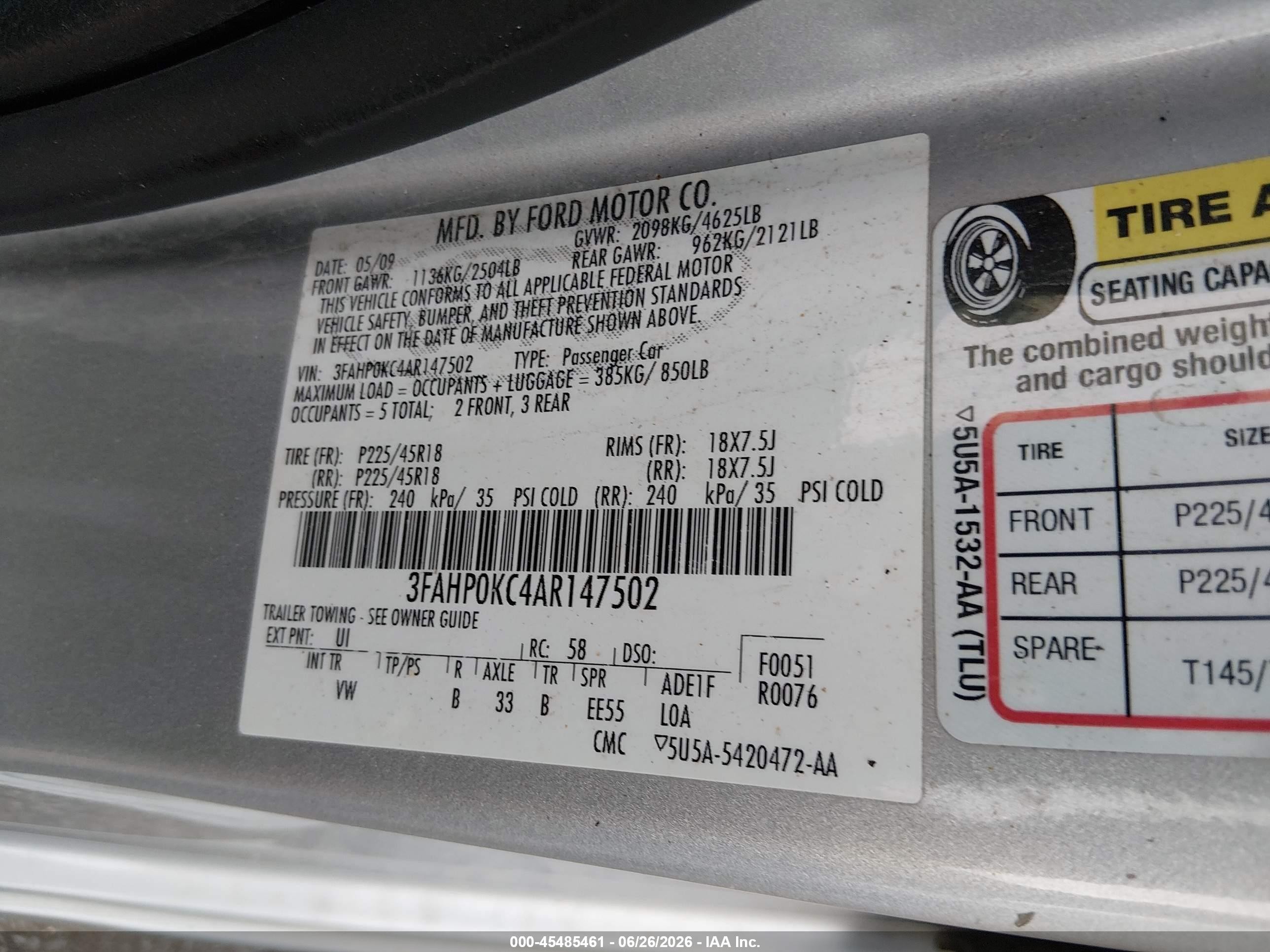 2010 Ford Fusion Sport Silver vin: 3FAHP0KC4AR147502