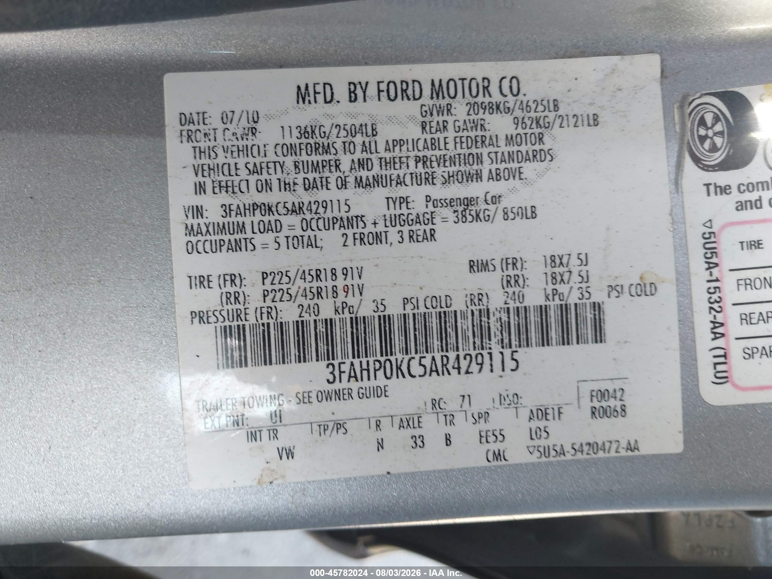 2010 Ford Fusion Sport Silver vin: 3FAHP0KC5AR429115